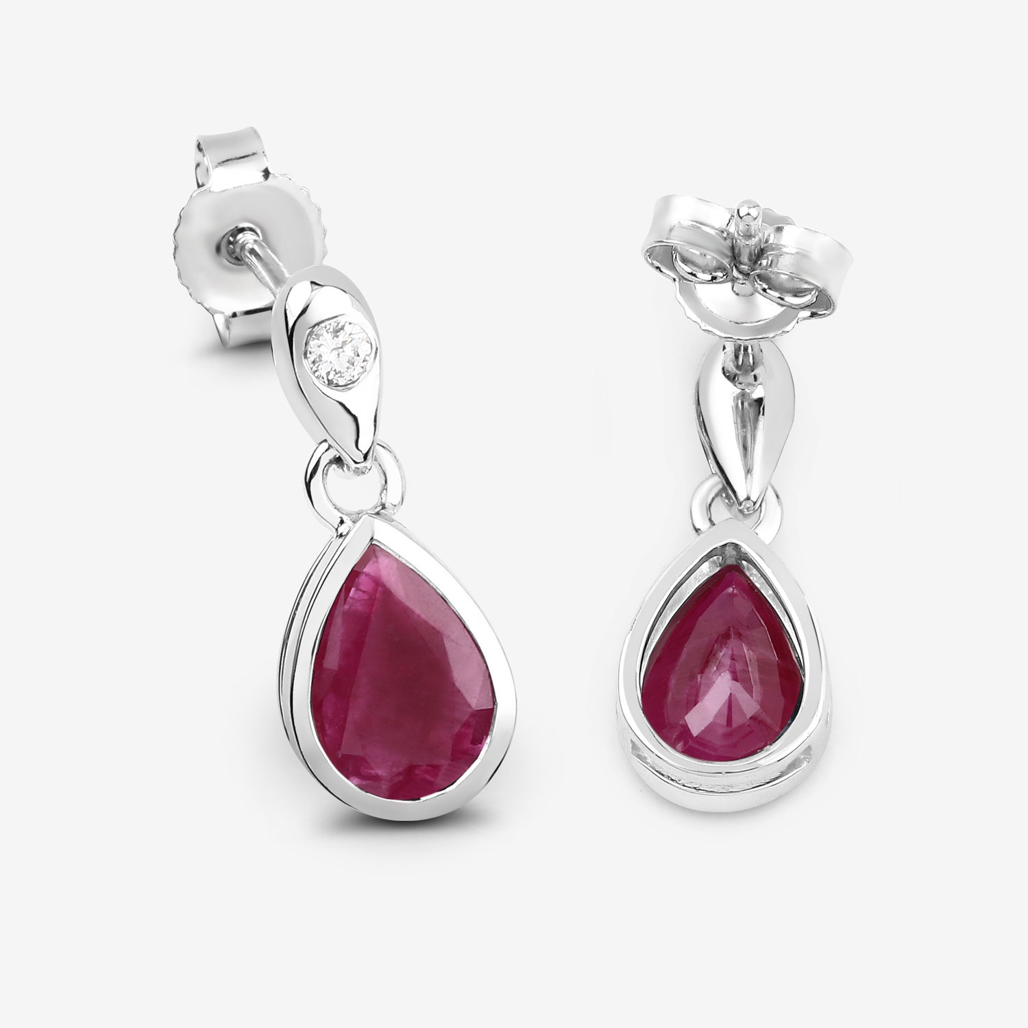 1.65 Carat Genuine Ruby and White Diamond 10K White Gold Earrings