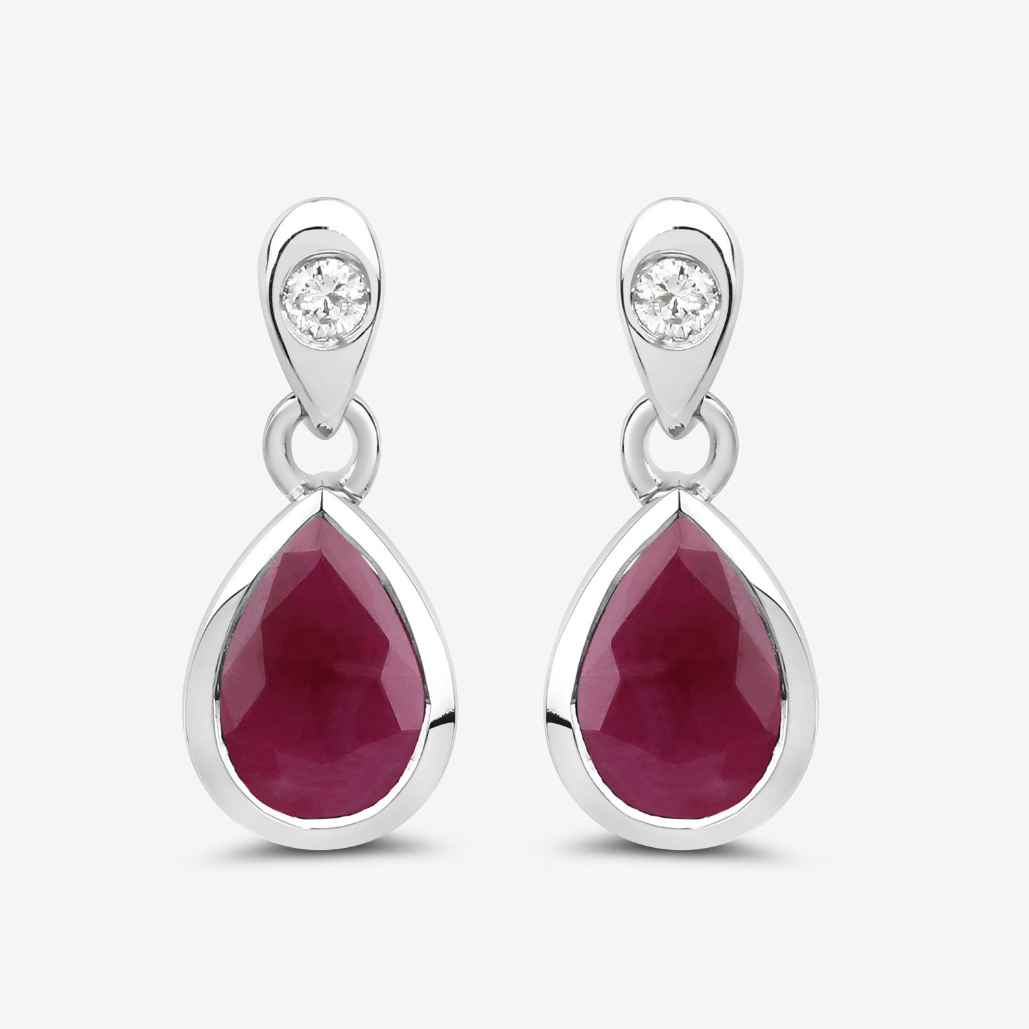 1.65 Carat Genuine Ruby and White Diamond 10K White Gold Earrings