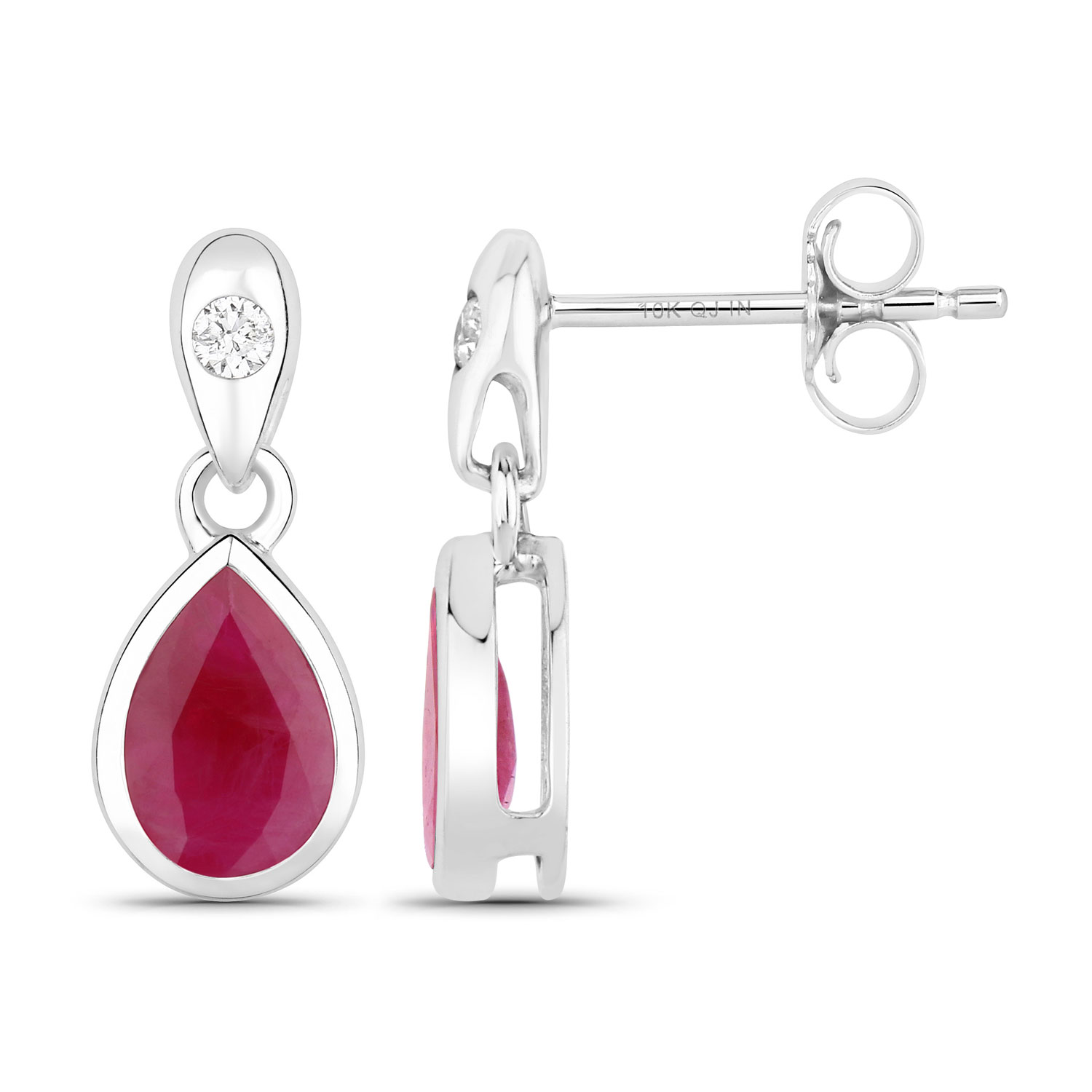 1.65 Carat Genuine Ruby and White Diamond 10K White Gold Earrings