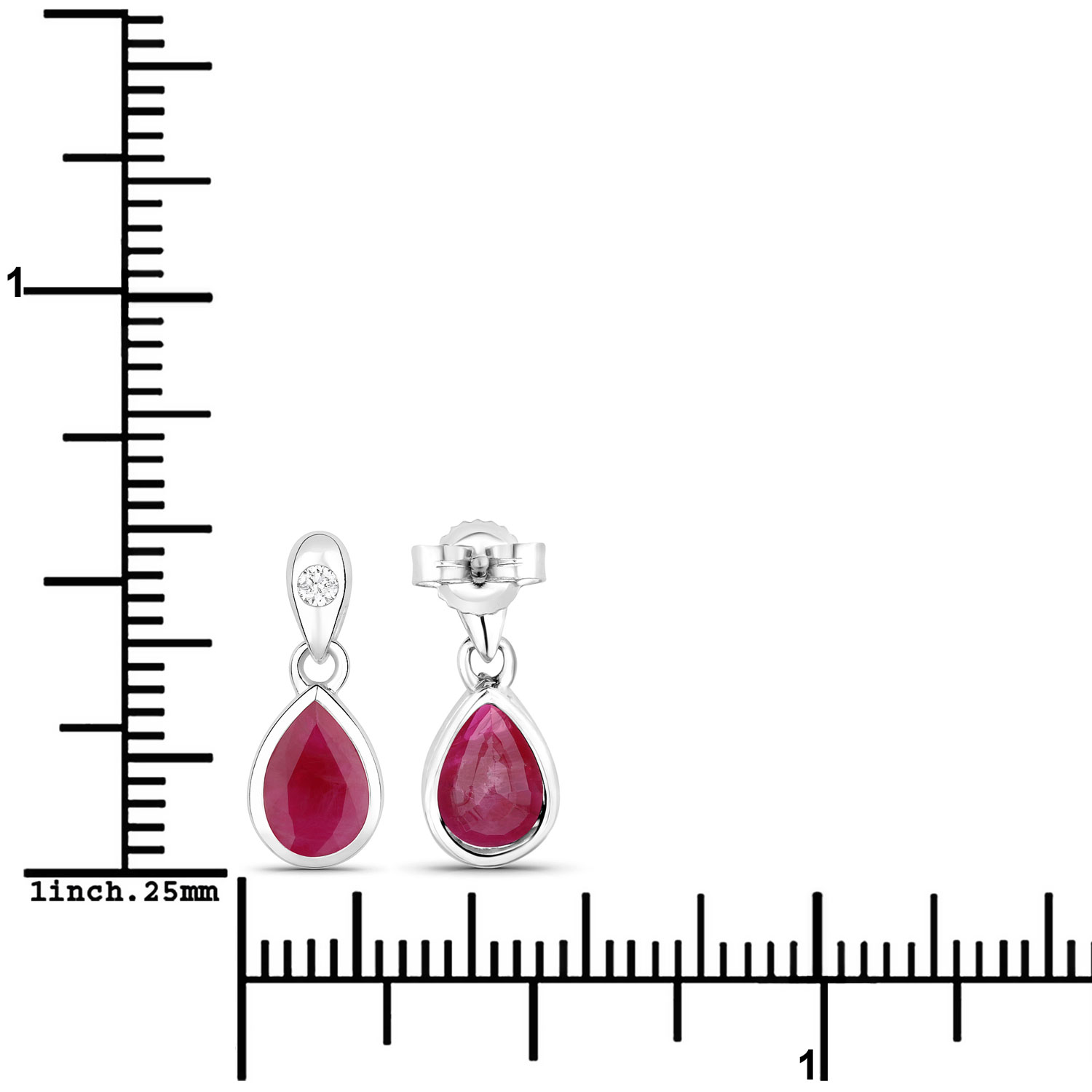 1.65 Carat Genuine Ruby and White Diamond 10K White Gold Earrings
