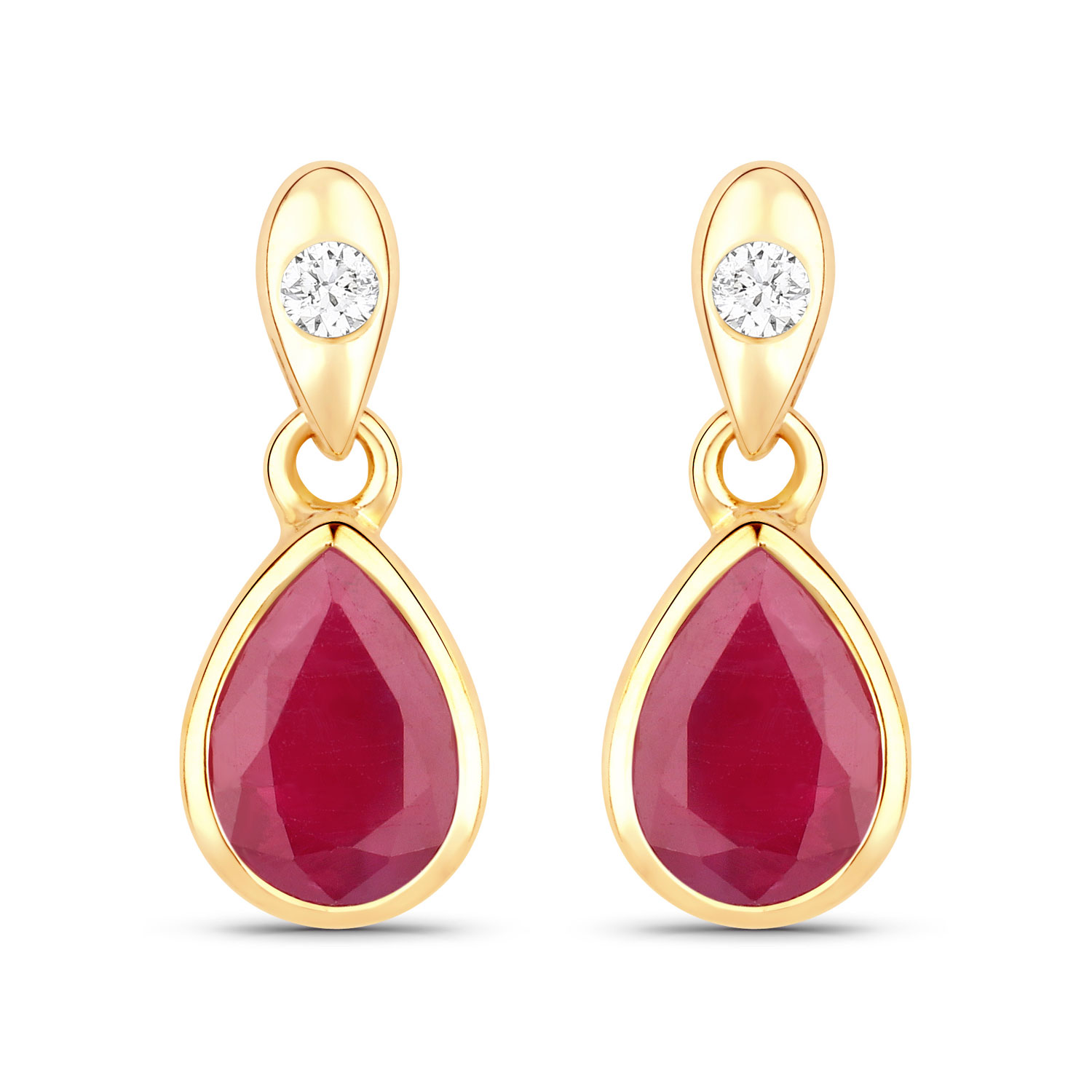 1.65 Carat Genuine Ruby and White Diamond 10K Yellow Gold Earrings
