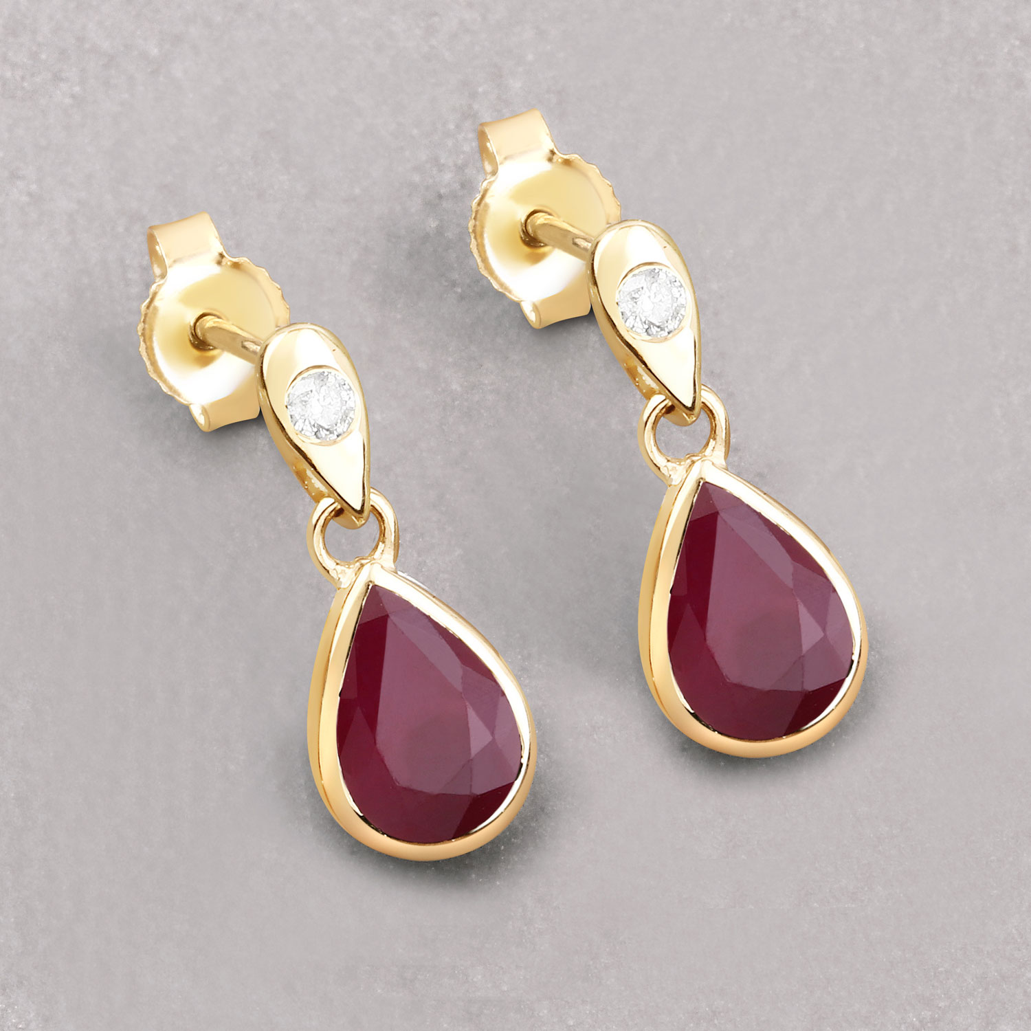1.65 Carat Genuine Ruby and White Diamond 10K Yellow Gold Earrings