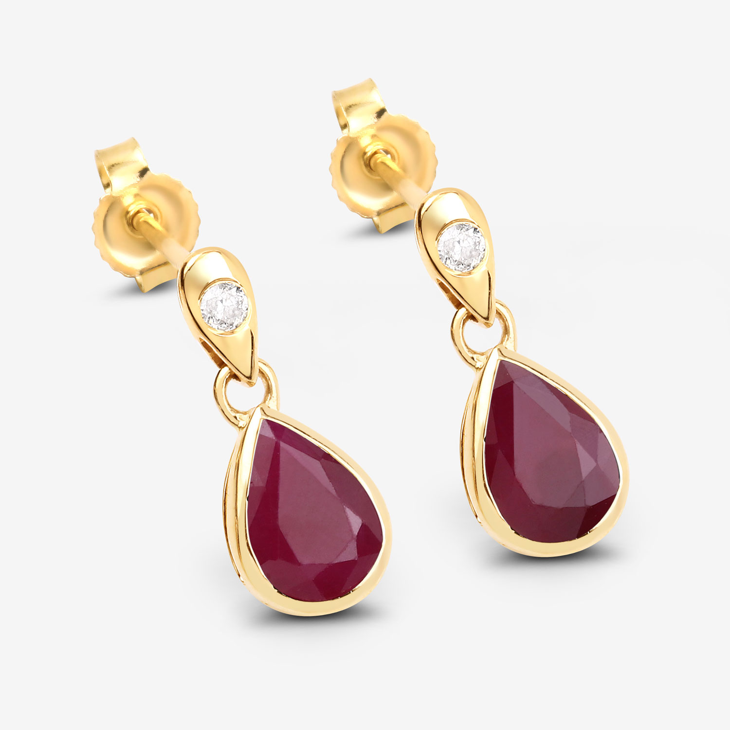 1.65 Carat Genuine Ruby and White Diamond 10K Yellow Gold Earrings