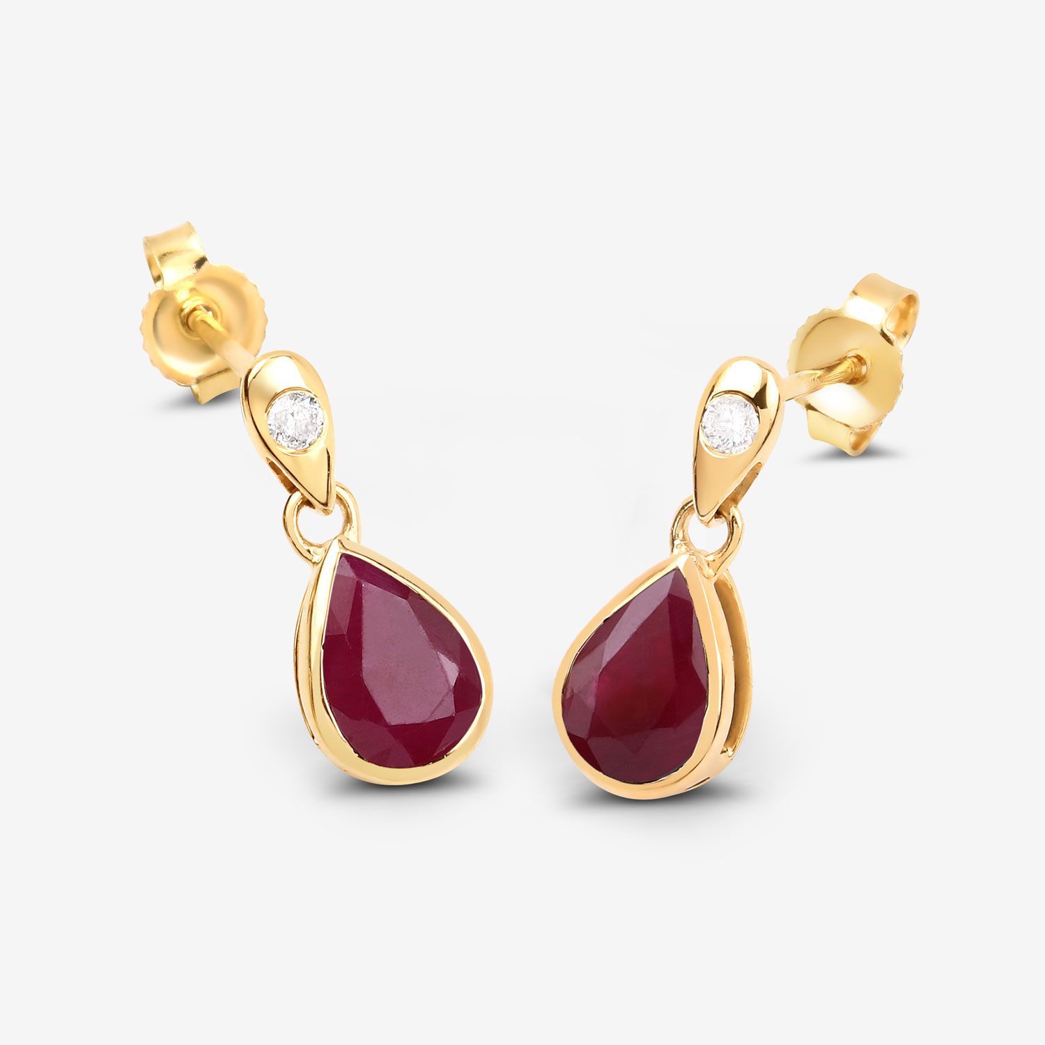 1.65 Carat Genuine Ruby and White Diamond 10K Yellow Gold Earrings