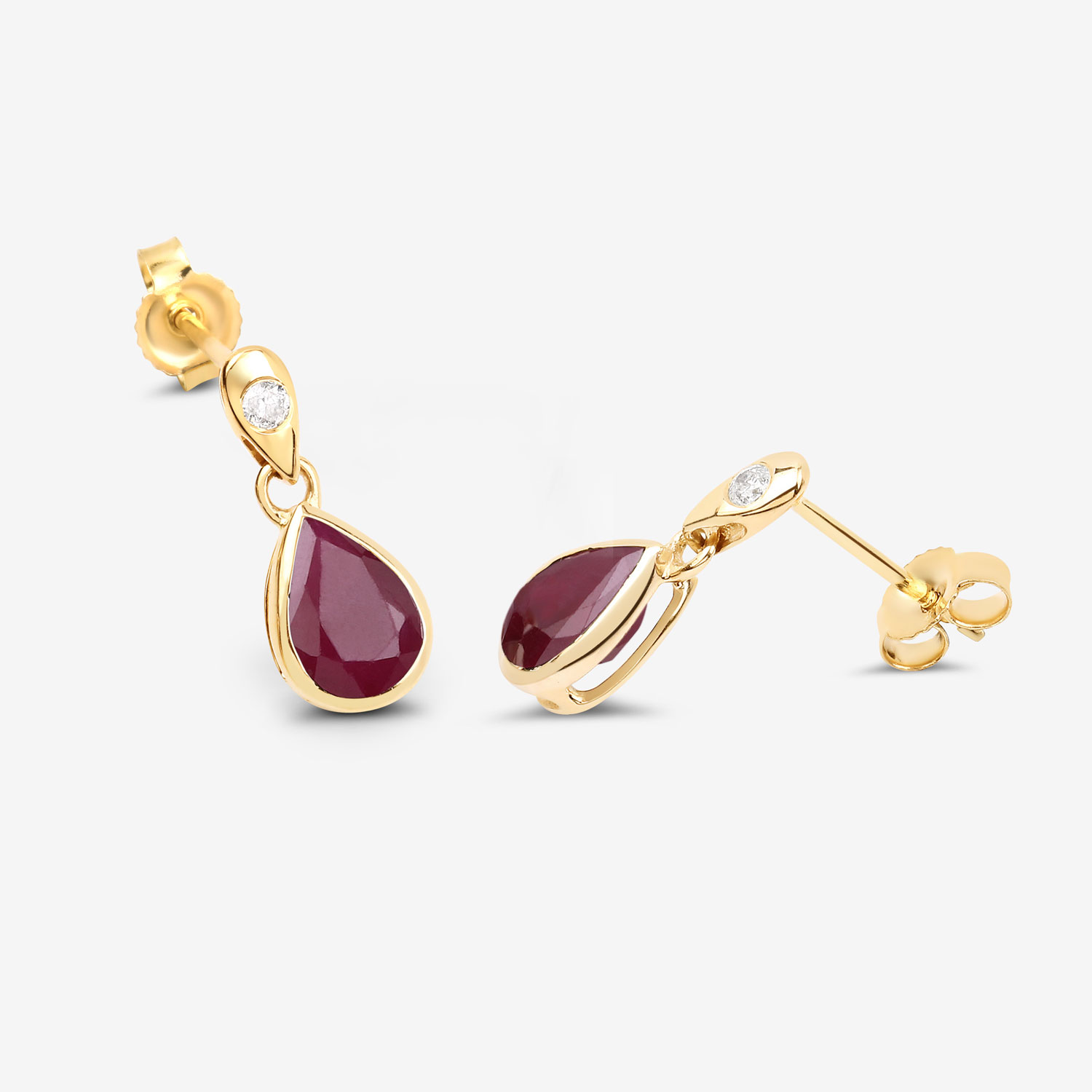 1.65 Carat Genuine Ruby and White Diamond 10K Yellow Gold Earrings