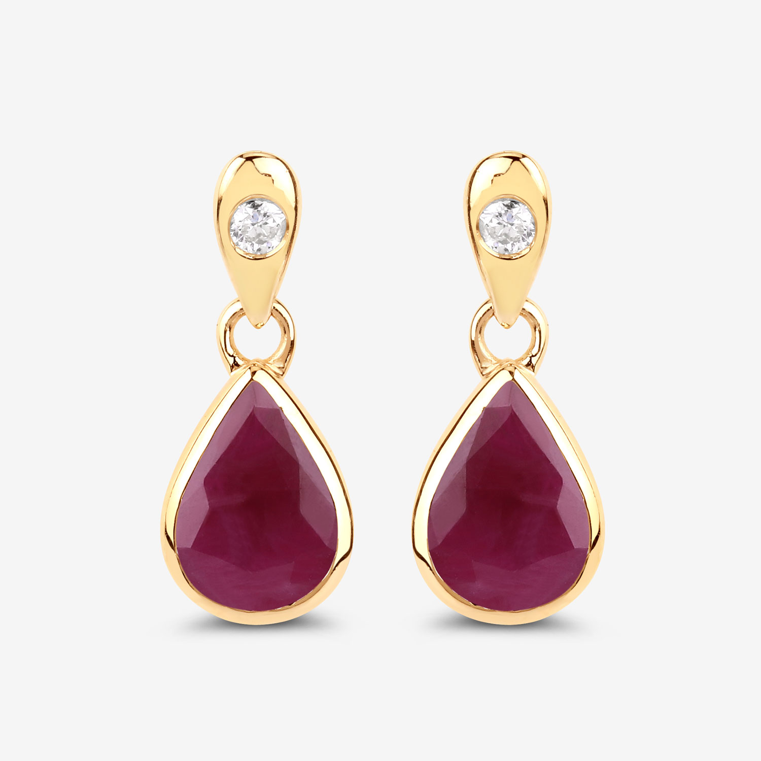 1.65 Carat Genuine Ruby and White Diamond 10K Yellow Gold Earrings