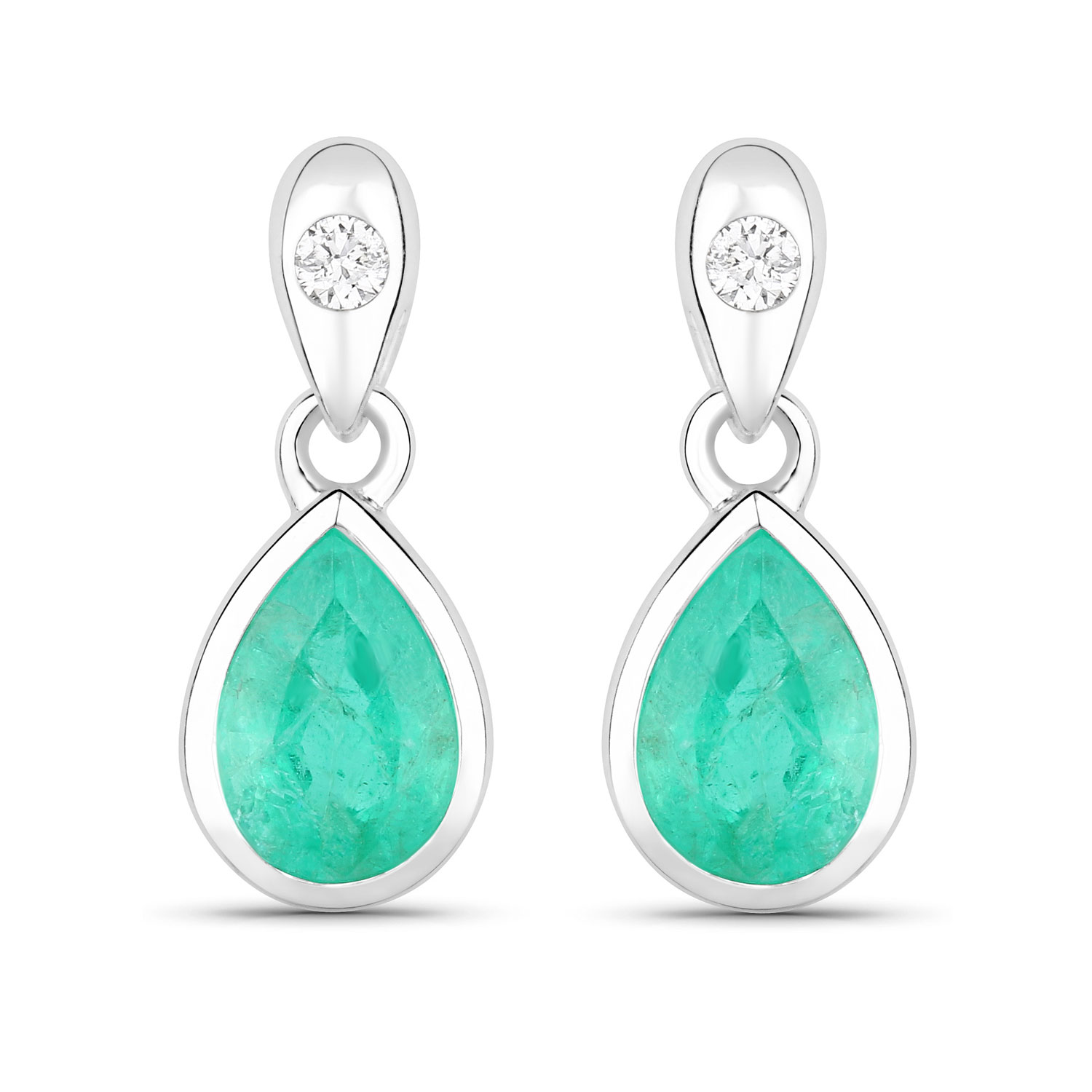 1.35 Carat Genuine Zambian Emerald and White Diamond 10K White Gold Earrings