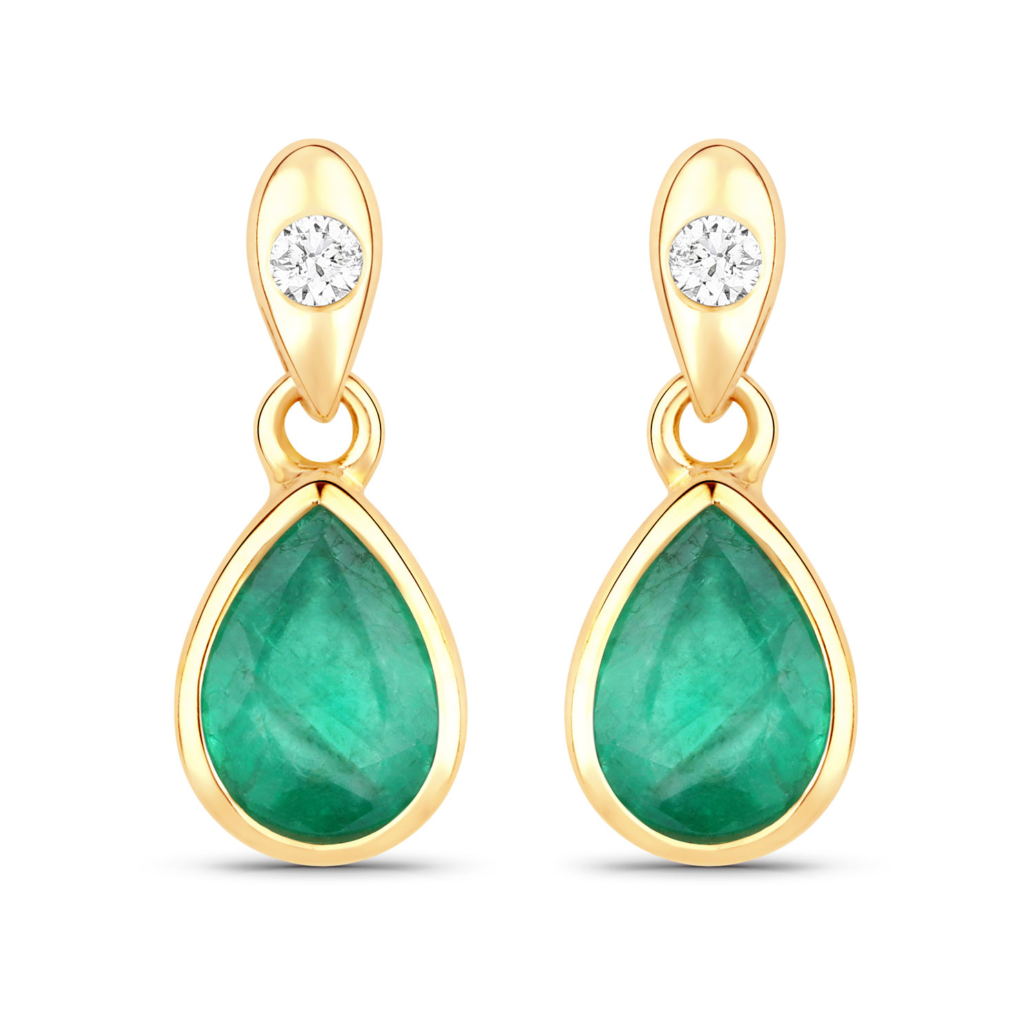1.35 Carat Genuine Zambian Emerald and White Diamond 10K Yellow Gold Earrings