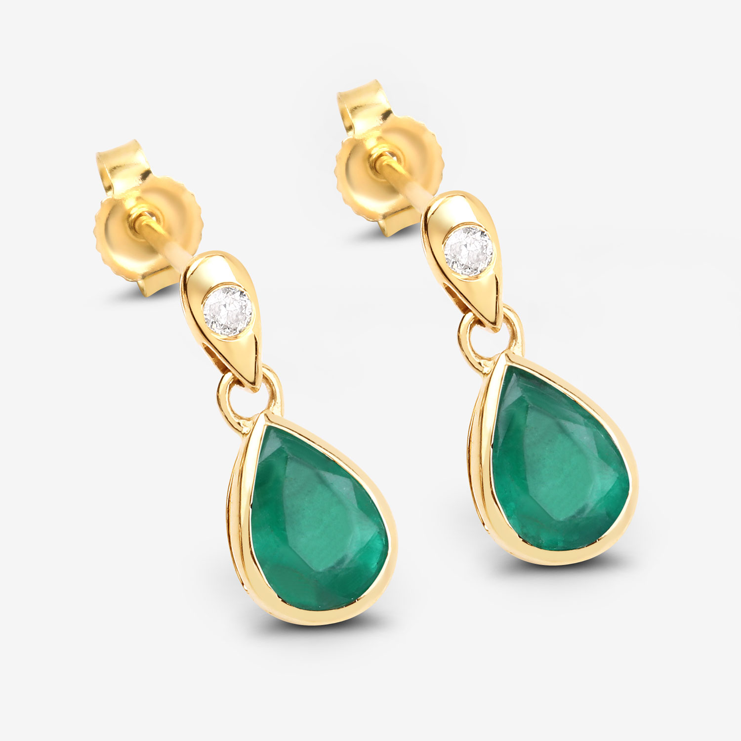 1.35 Carat Genuine Zambian Emerald and White Diamond 10K Yellow Gold Earrings