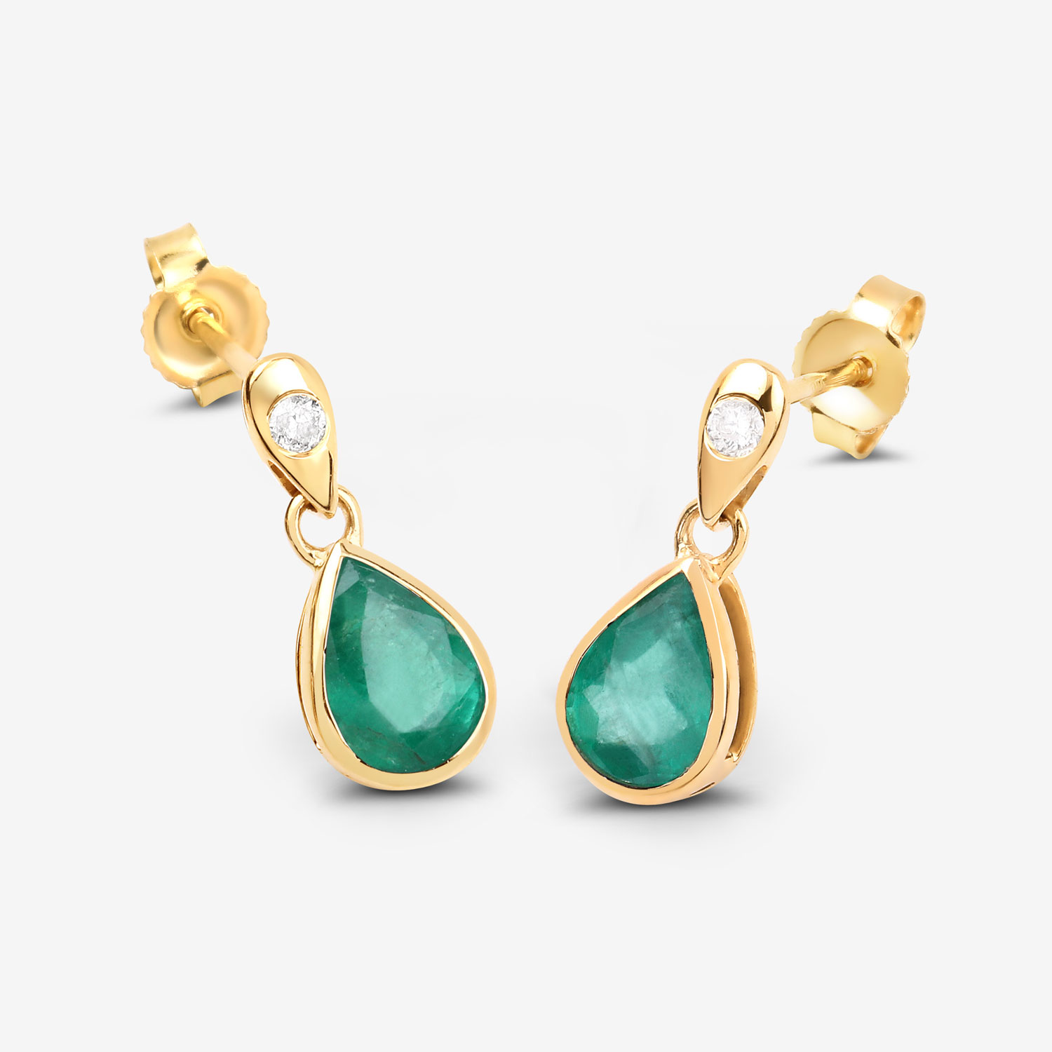 1.35 Carat Genuine Zambian Emerald and White Diamond 10K Yellow Gold Earrings