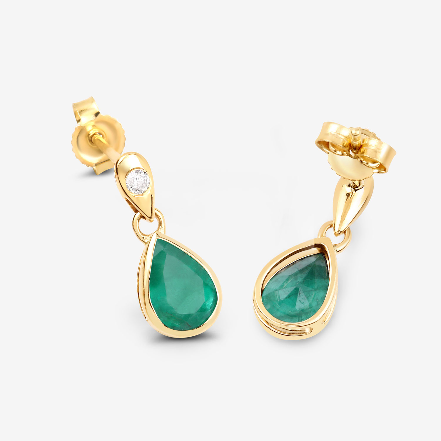 1.35 Carat Genuine Zambian Emerald and White Diamond 10K Yellow Gold Earrings