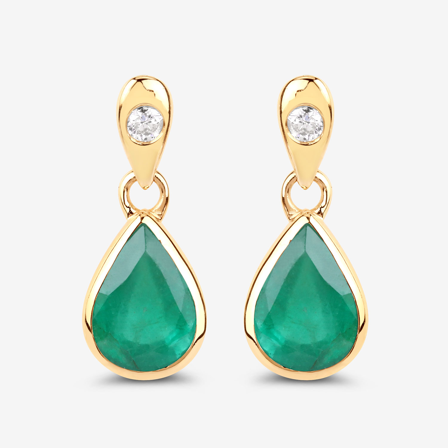1.35 Carat Genuine Zambian Emerald and White Diamond 10K Yellow Gold Earrings
