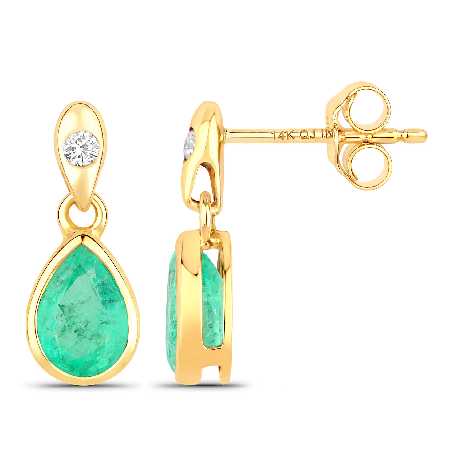 1.35 Carat Genuine Zambian Emerald and White Diamond 14K Yellow Gold Earrings