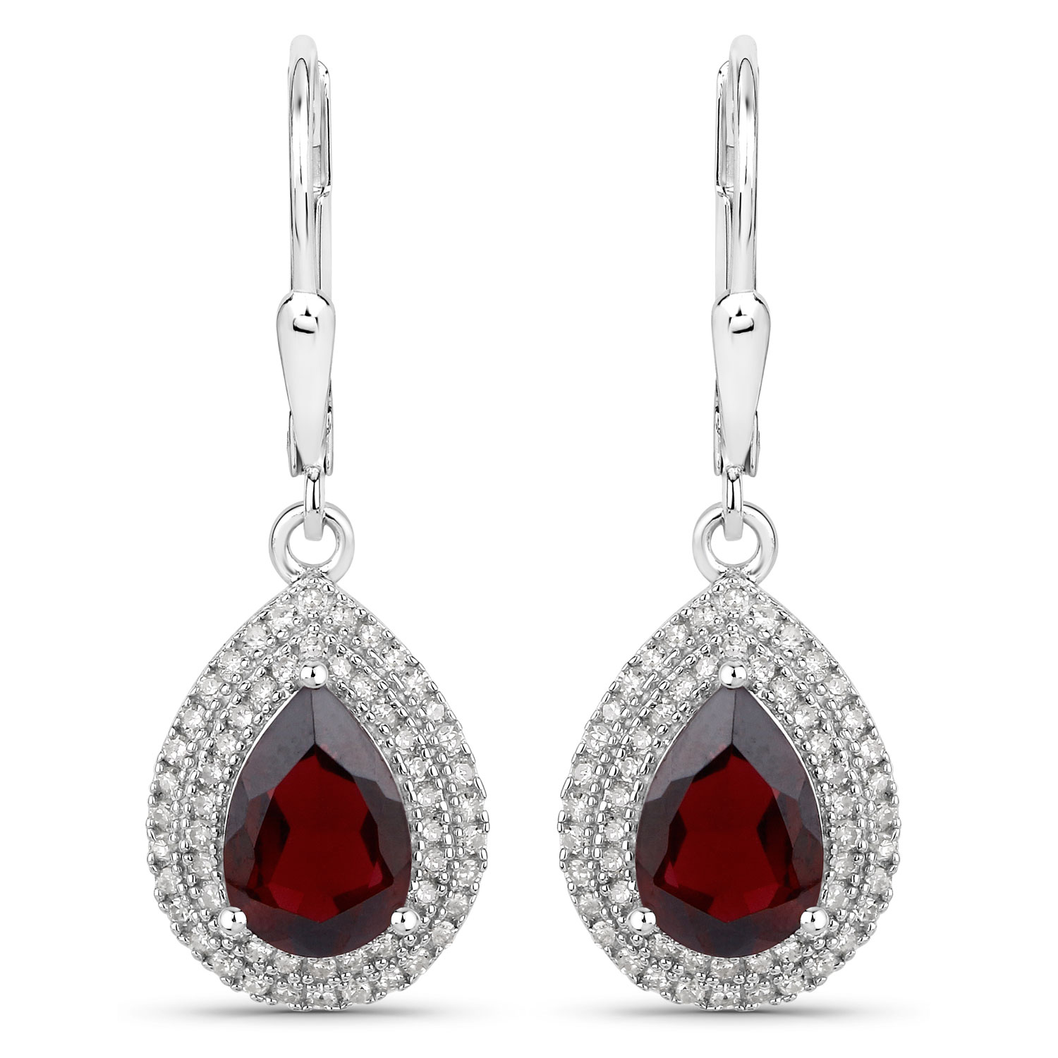 3.51 Carat Genuine Garnet and White Diamond .925 Sterling Silver Earrings