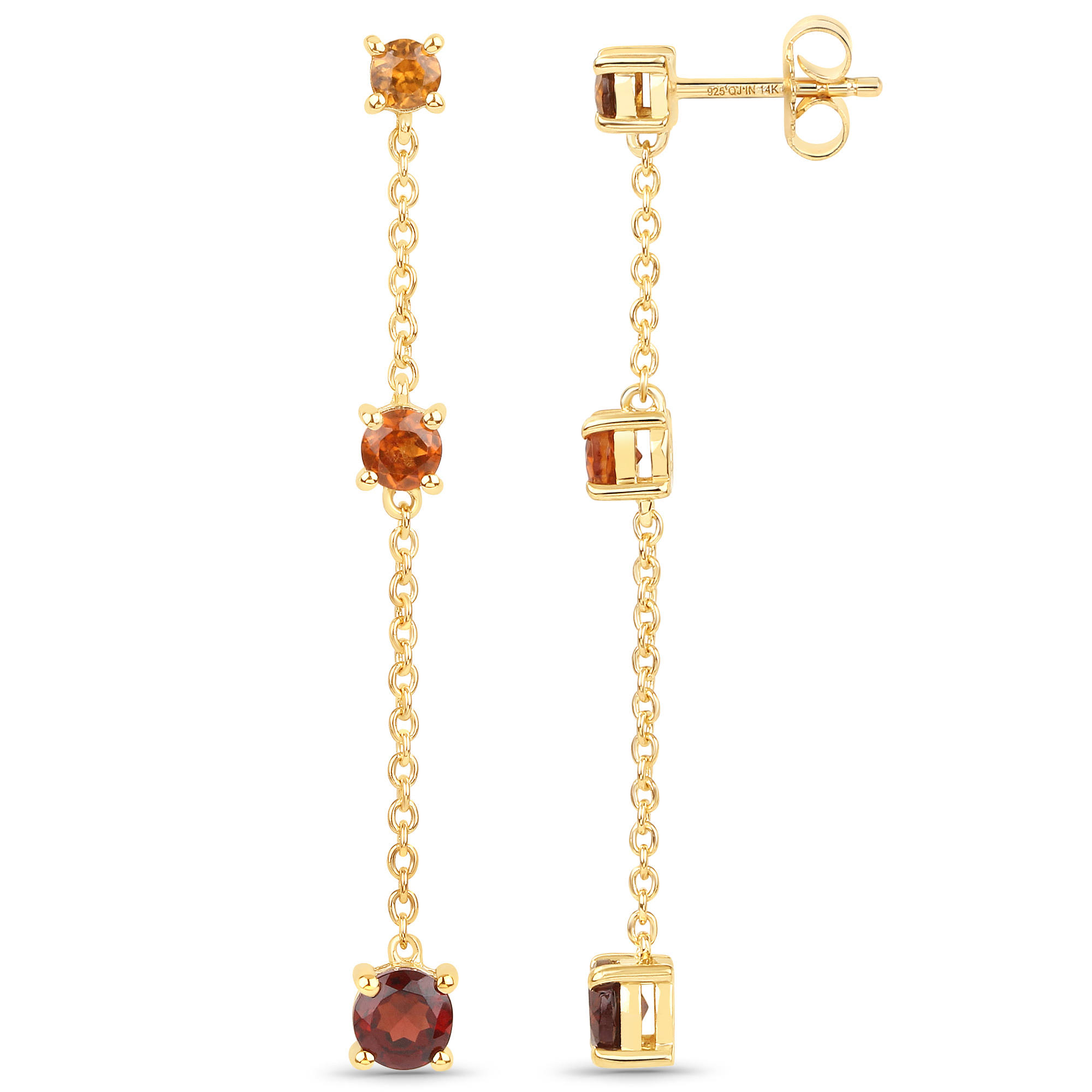 2.16 Carat Genuine Hessonite and Garnet .925 Sterling Silver Earrings