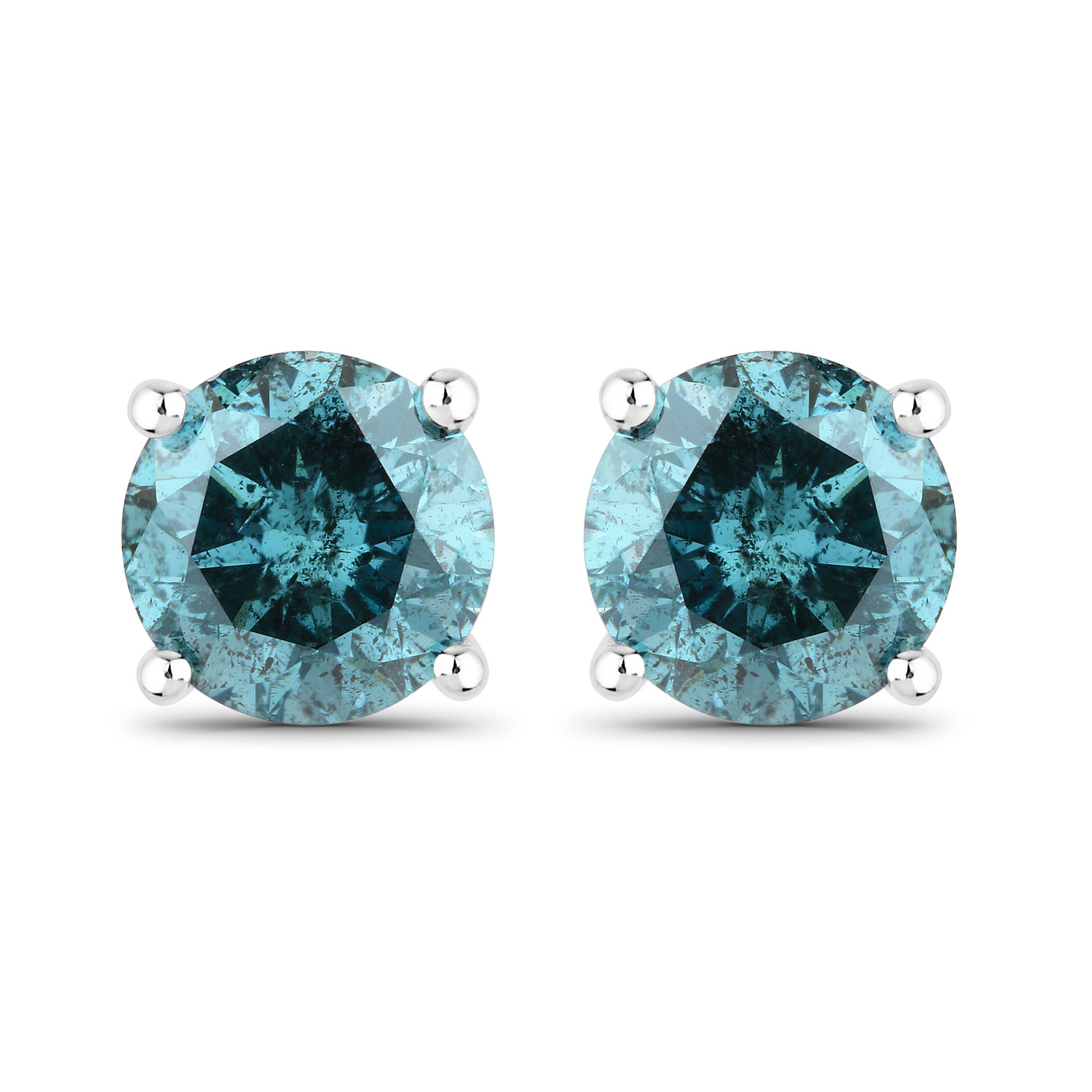 0.90 Carat Genuine Blue Diamond 14K White Gold Earrings