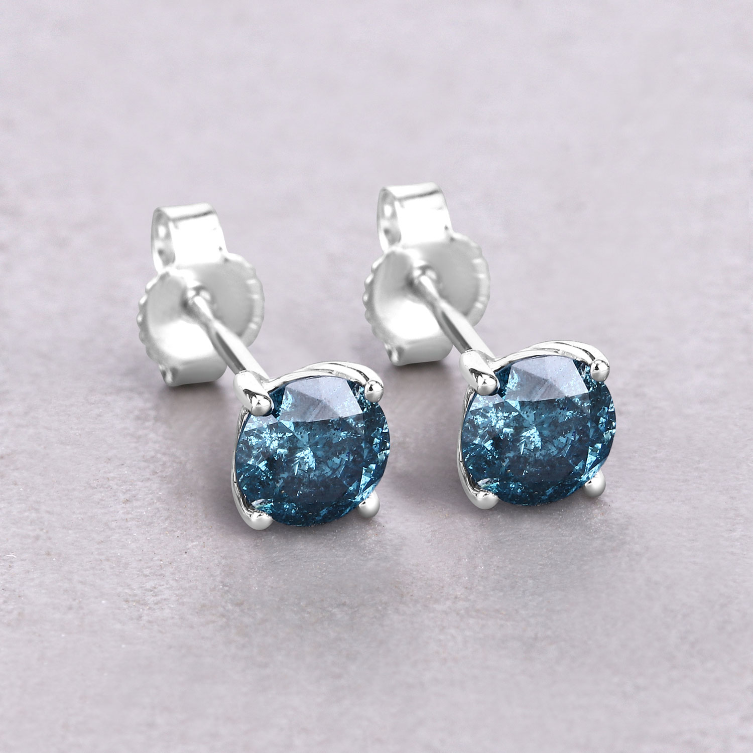 0.90 Carat Genuine Blue Diamond 14K White Gold Earrings