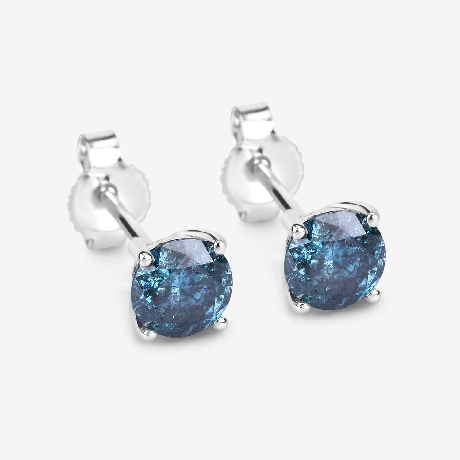 0.90 Carat Genuine Blue Diamond 14K White Gold Earrings