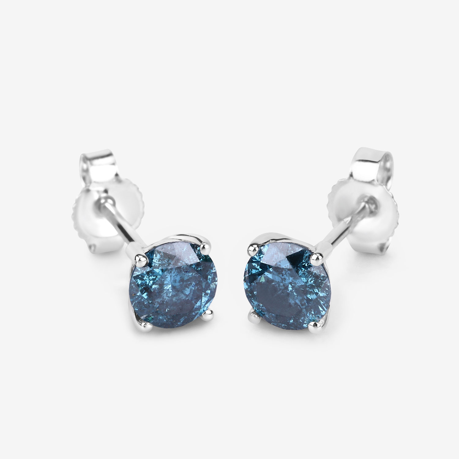 0.90 Carat Genuine Blue Diamond 14K White Gold Earrings