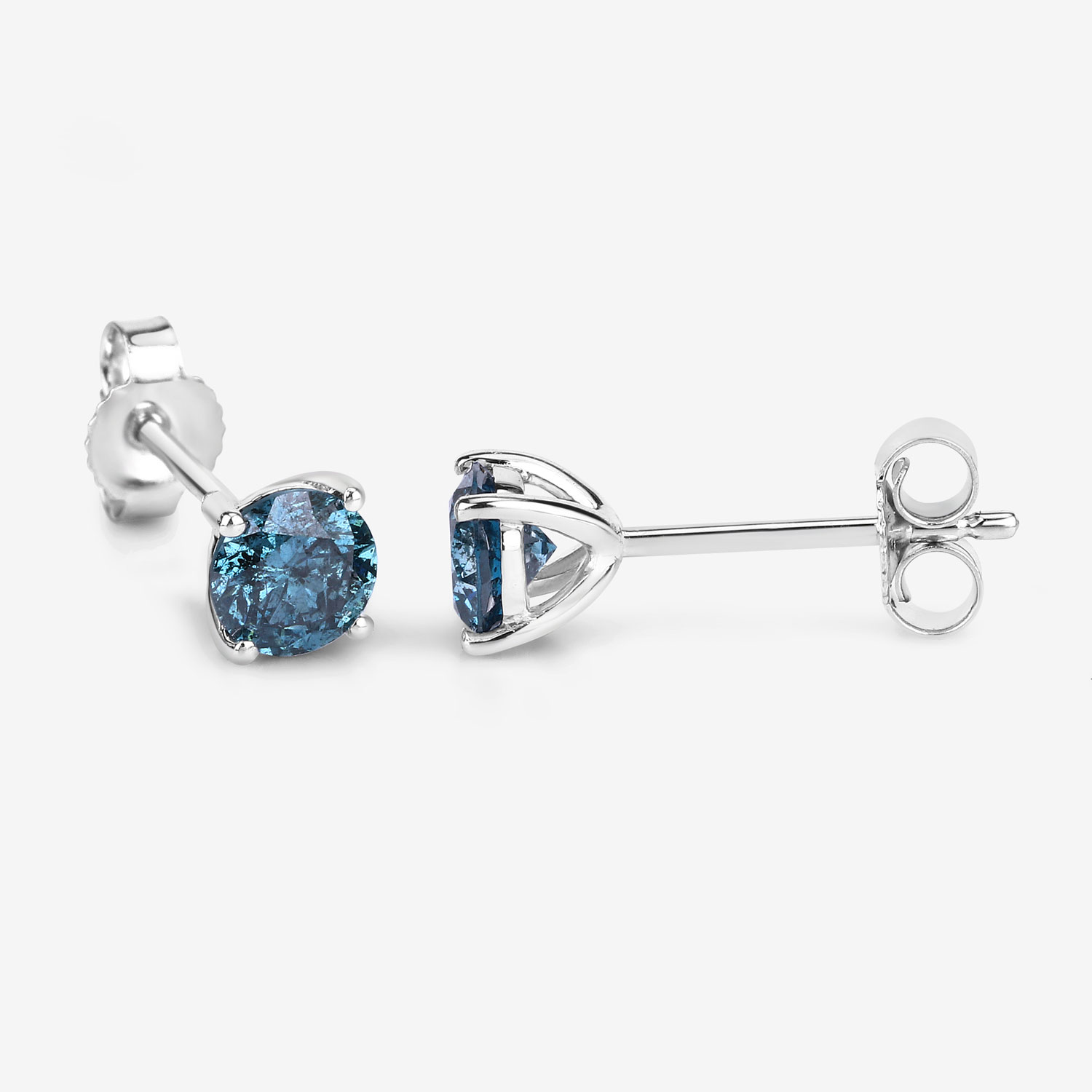 0.90 Carat Genuine Blue Diamond 14K White Gold Earrings