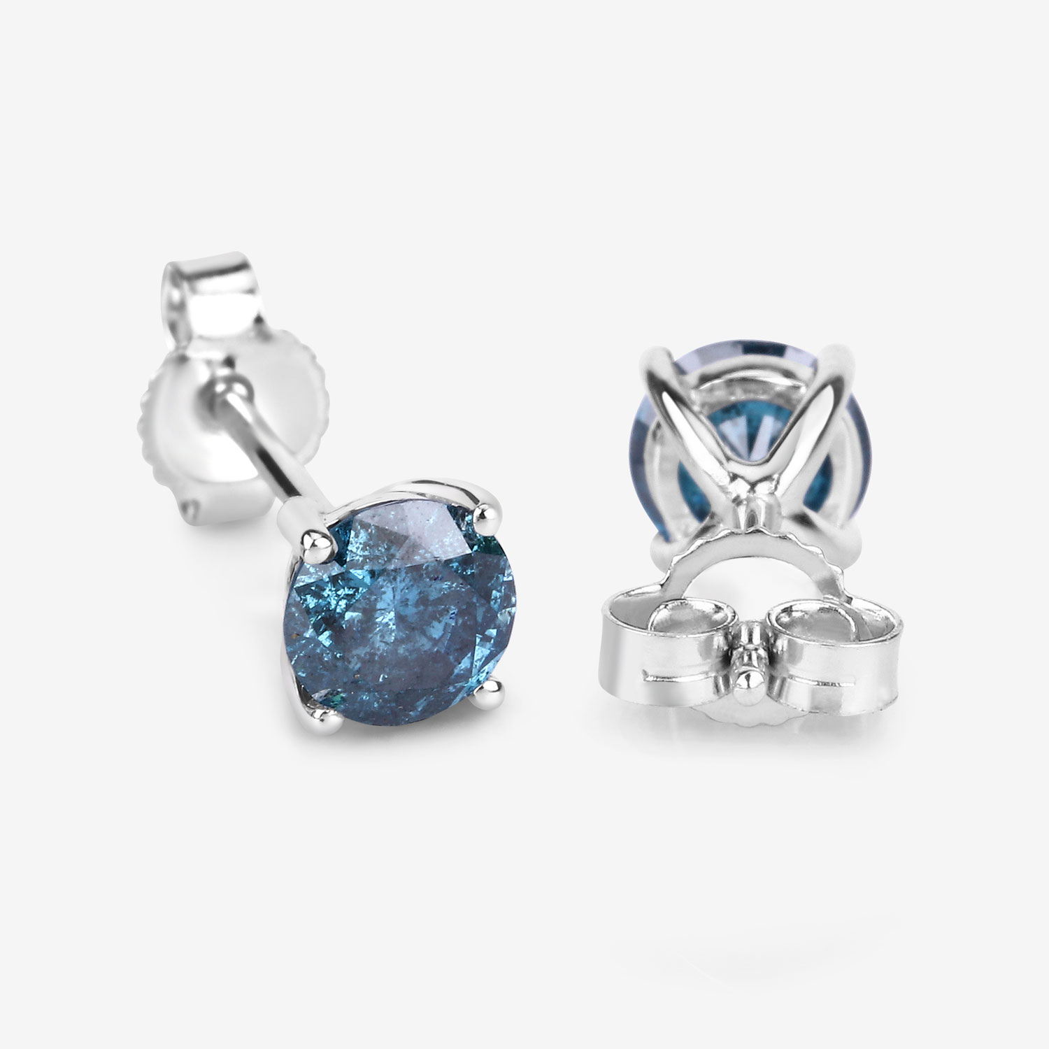 0.90 Carat Genuine Blue Diamond 14K White Gold Earrings