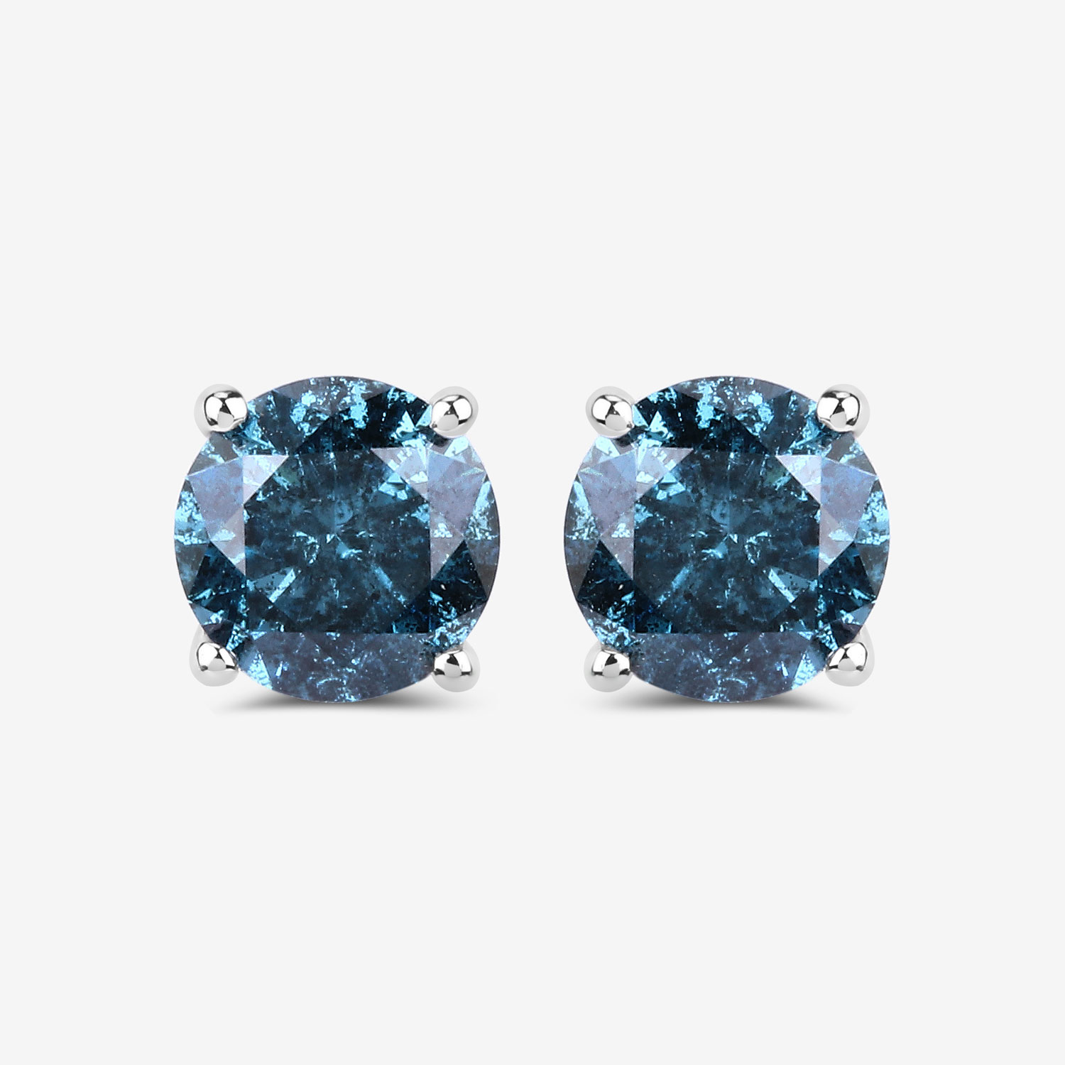 0.90 Carat Genuine Blue Diamond 14K White Gold Earrings