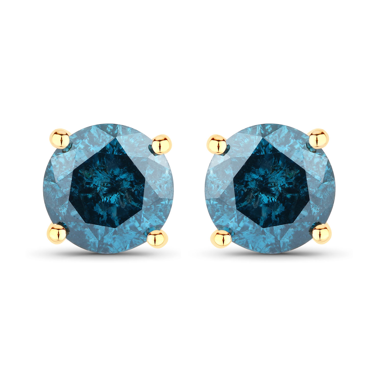 0.90 Carat Genuine Blue Diamond 14K Yellow Gold Earrings