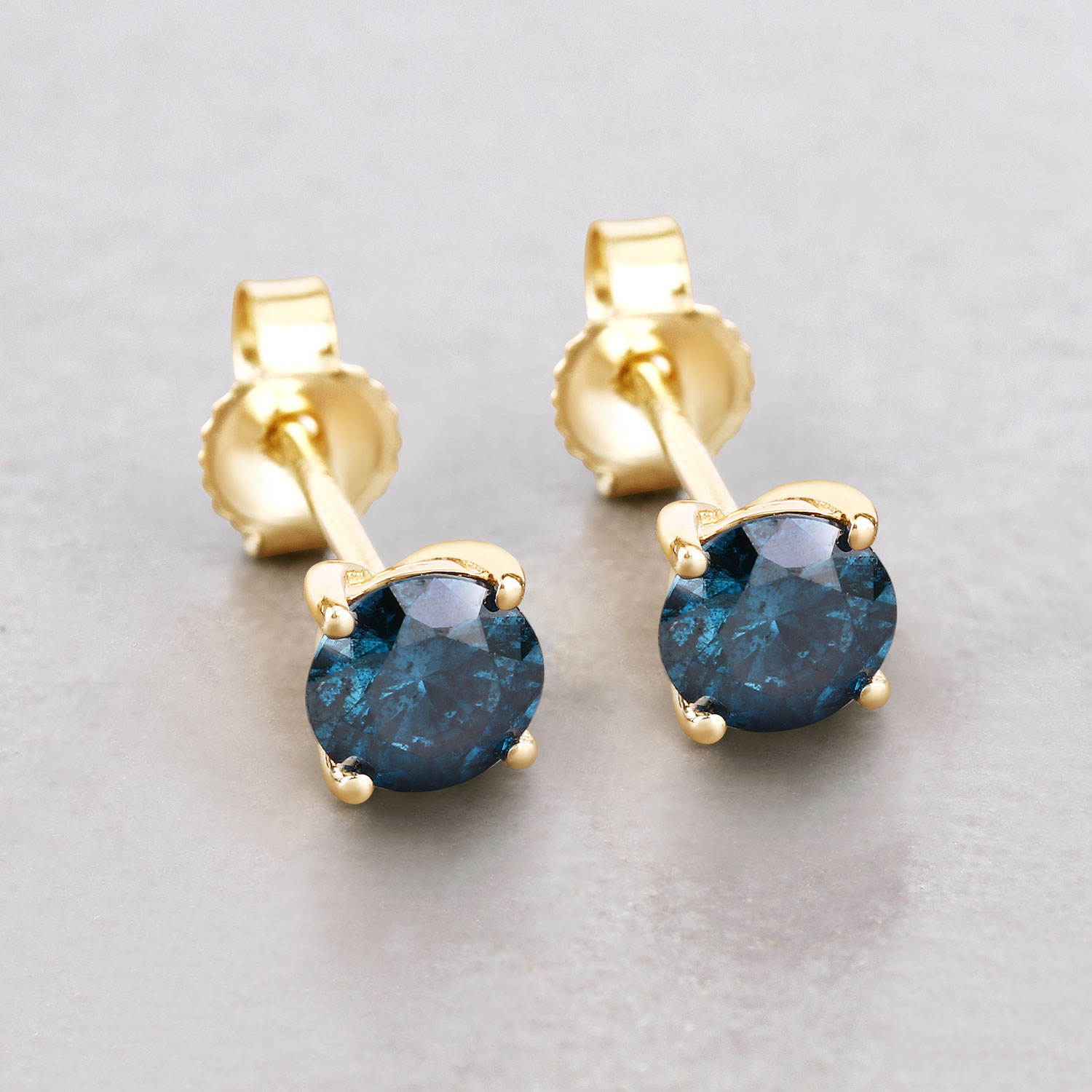 0.90 Carat Genuine Blue Diamond 14K Yellow Gold Earrings