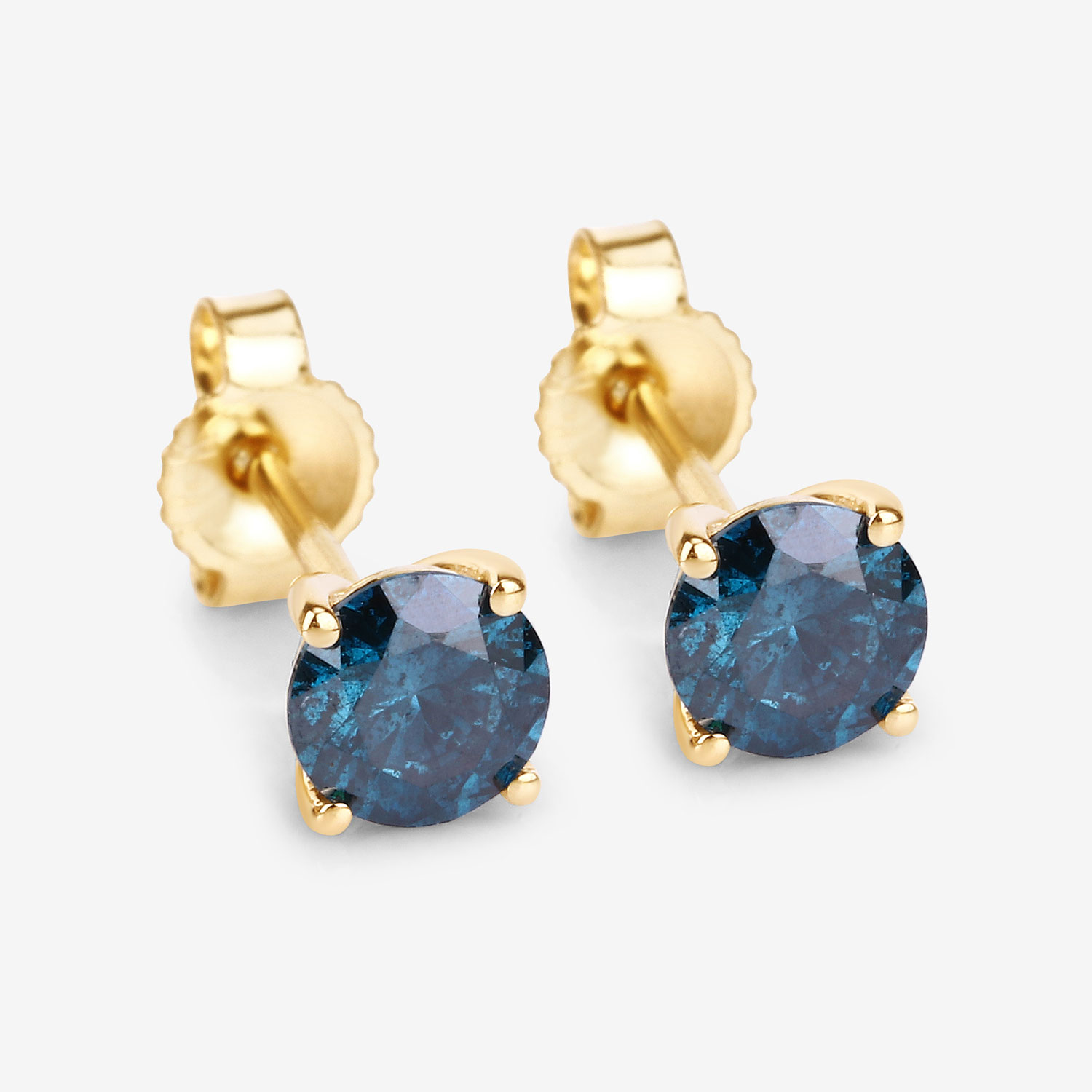 0.90 Carat Genuine Blue Diamond 14K Yellow Gold Earrings