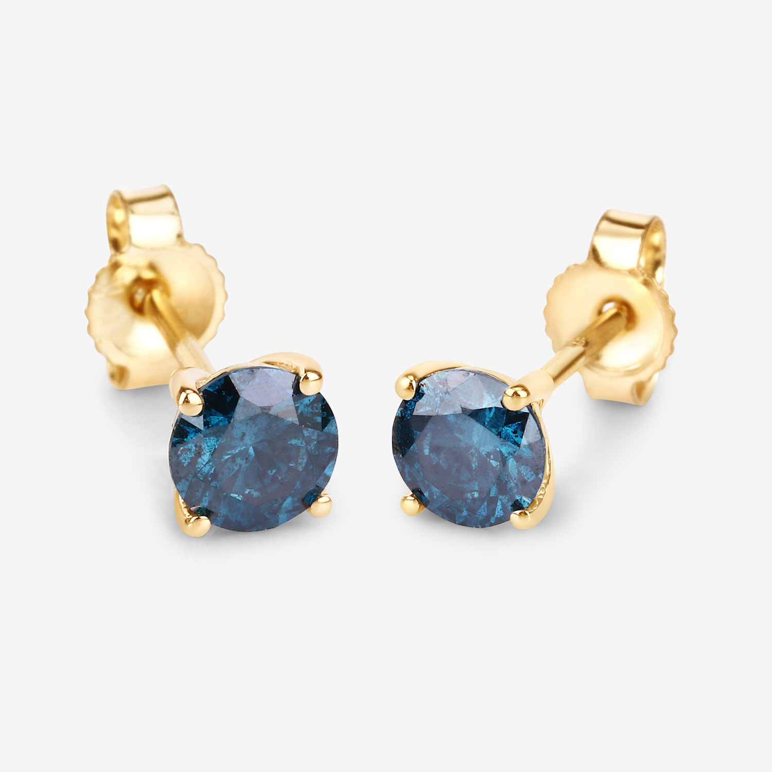 0.90 Carat Genuine Blue Diamond 14K Yellow Gold Earrings