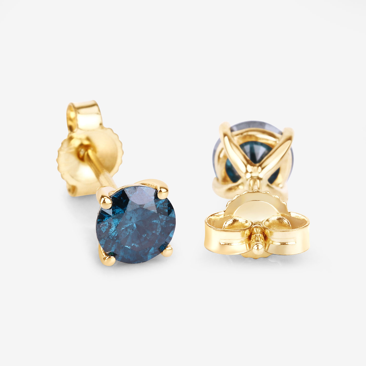 0.90 Carat Genuine Blue Diamond 14K Yellow Gold Earrings