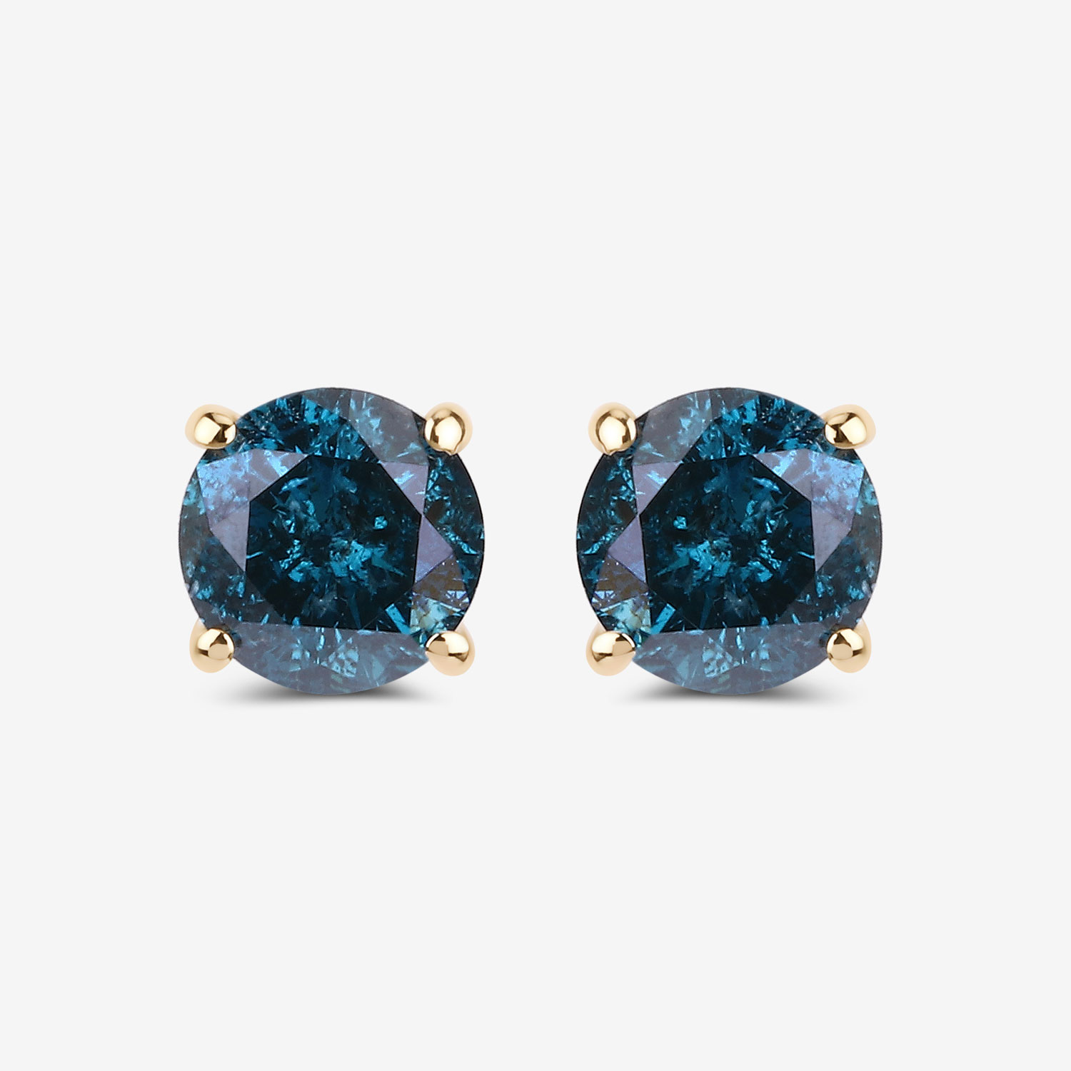 0.90 Carat Genuine Blue Diamond 14K Yellow Gold Earrings