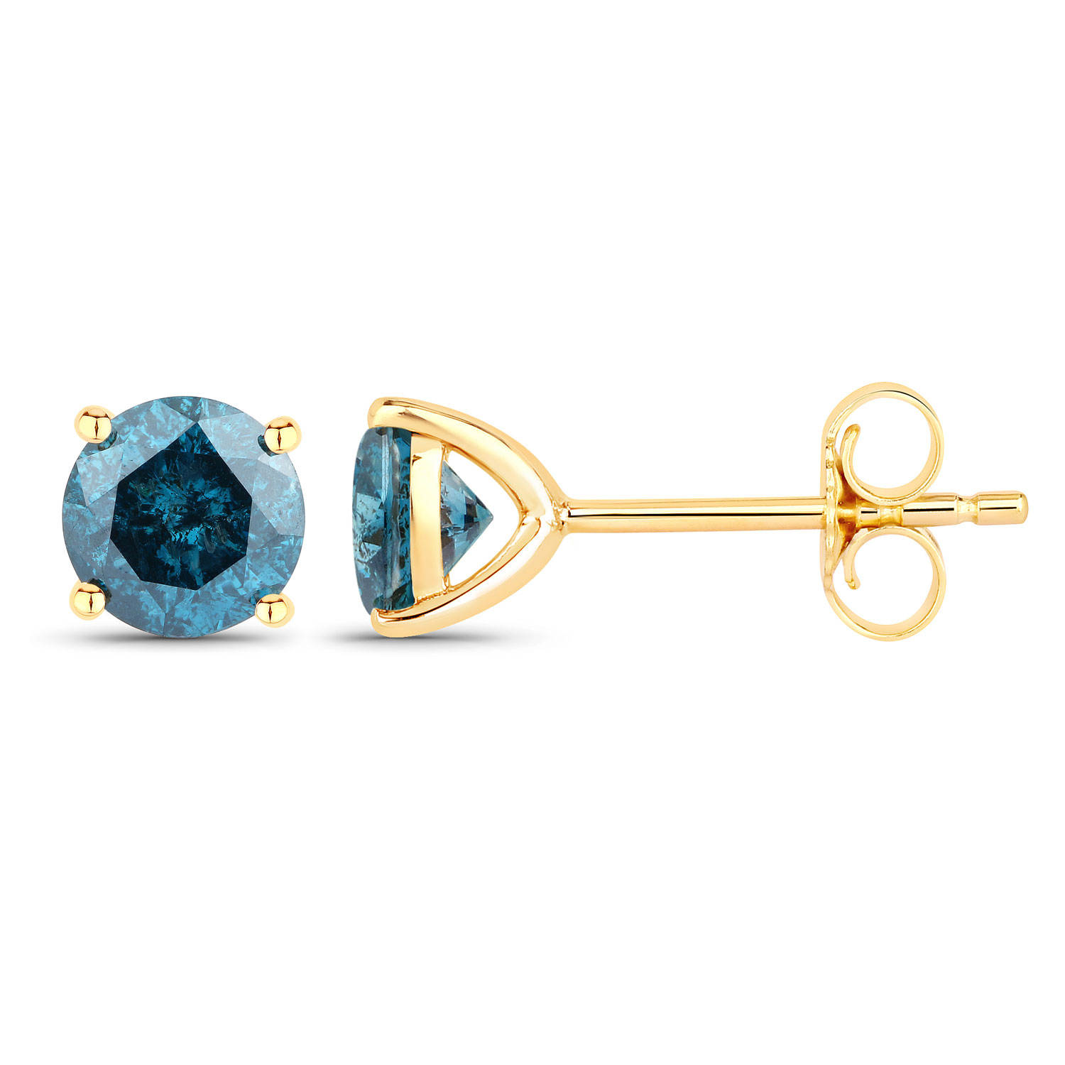 0.90 Carat Genuine Blue Diamond 14K Yellow Gold Earrings