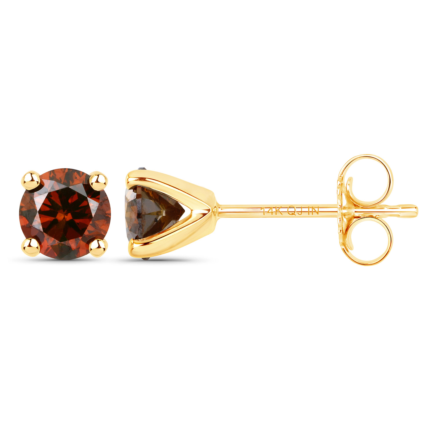 1.06 Carat Genuine Red Diamond 14K Yellow Gold Earrings ( I1-I2 )