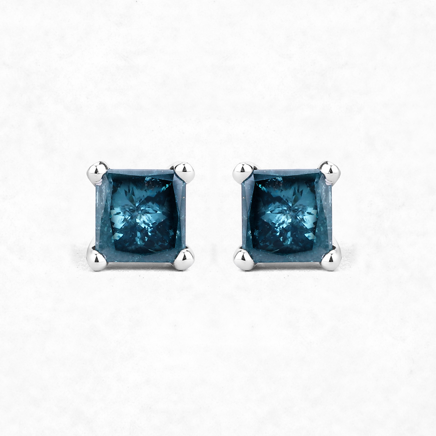 0.91 Carat Genuine Blue Diamond 14K White Gold Earrings (I1-I2)