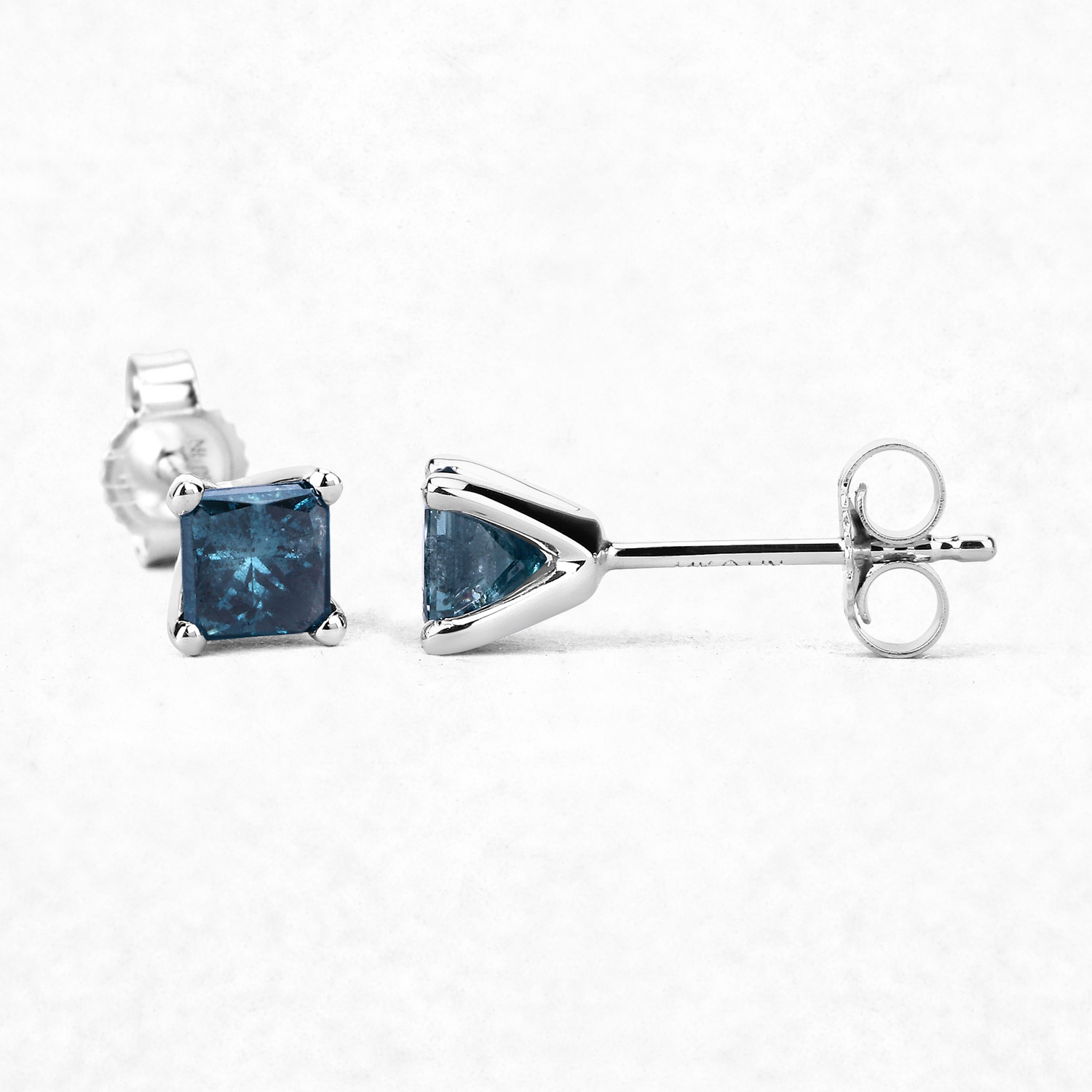 0.91 Carat Genuine Blue Diamond 14K White Gold Earrings (I1-I2)