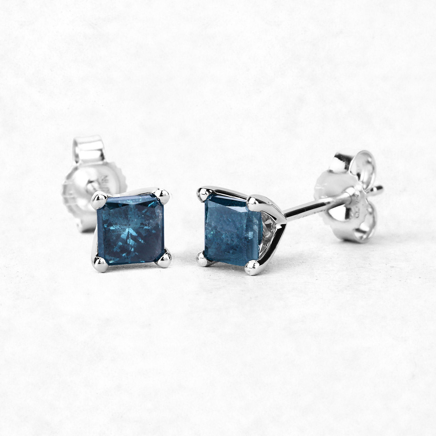 0.91 Carat Genuine Blue Diamond 14K White Gold Earrings (I1-I2)