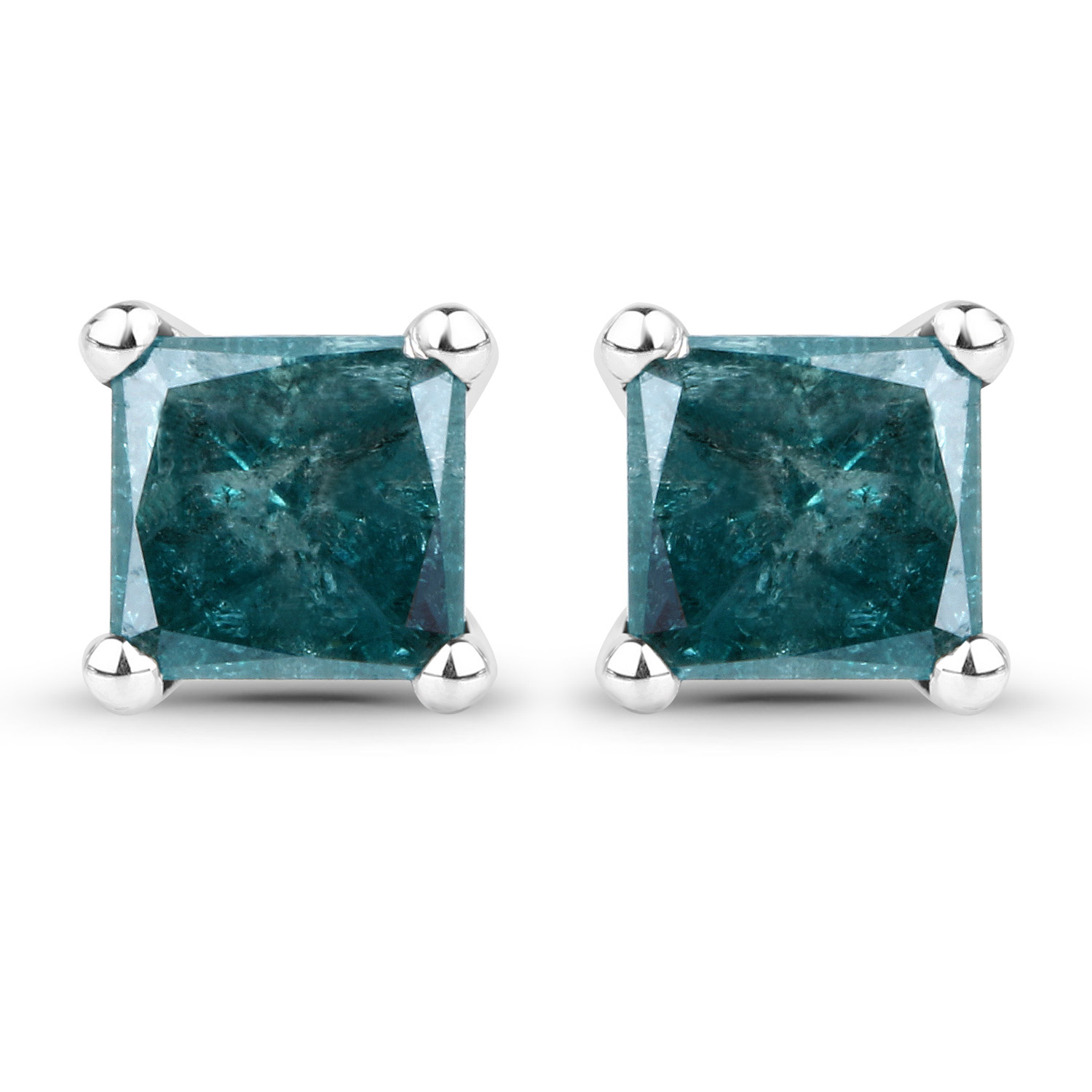 0.91 Carat Genuine Blue Diamond 14K White Gold Earrings (I1-I2)