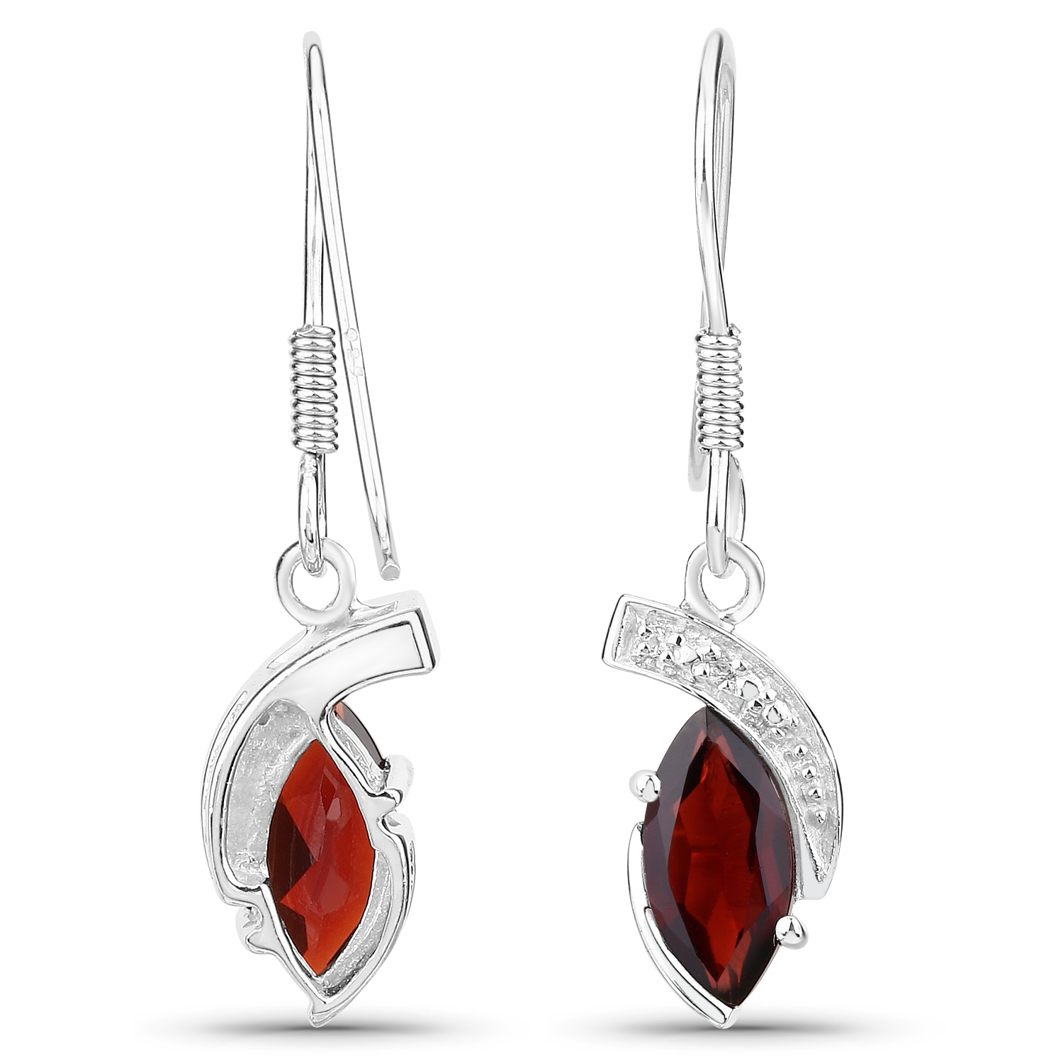 2.41 Carat Genuine Garnet & White Topaz .925 Sterling Silver Earrings