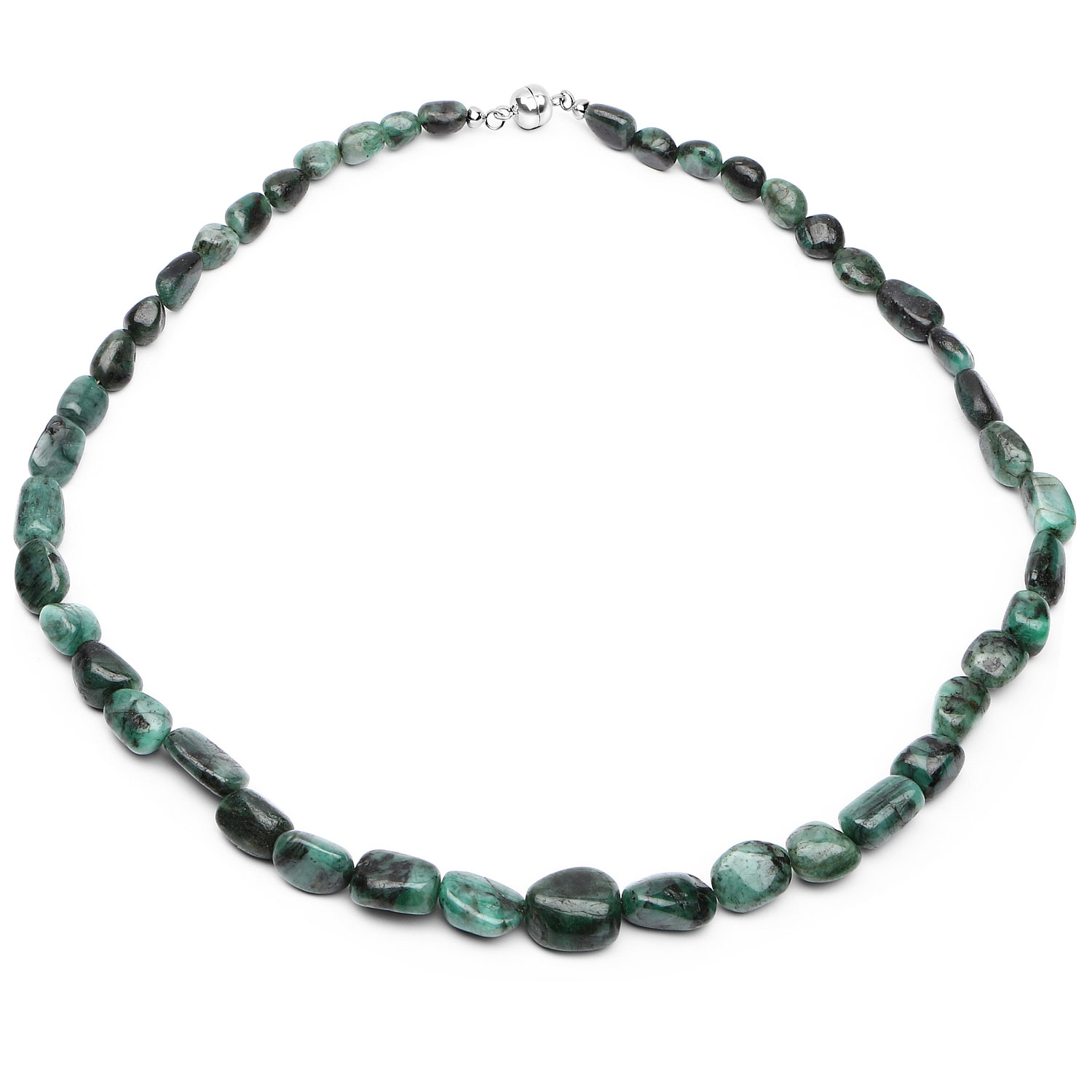 372.00 Carat Genuine Emerald .925 Sterling Silver Beads Necklace