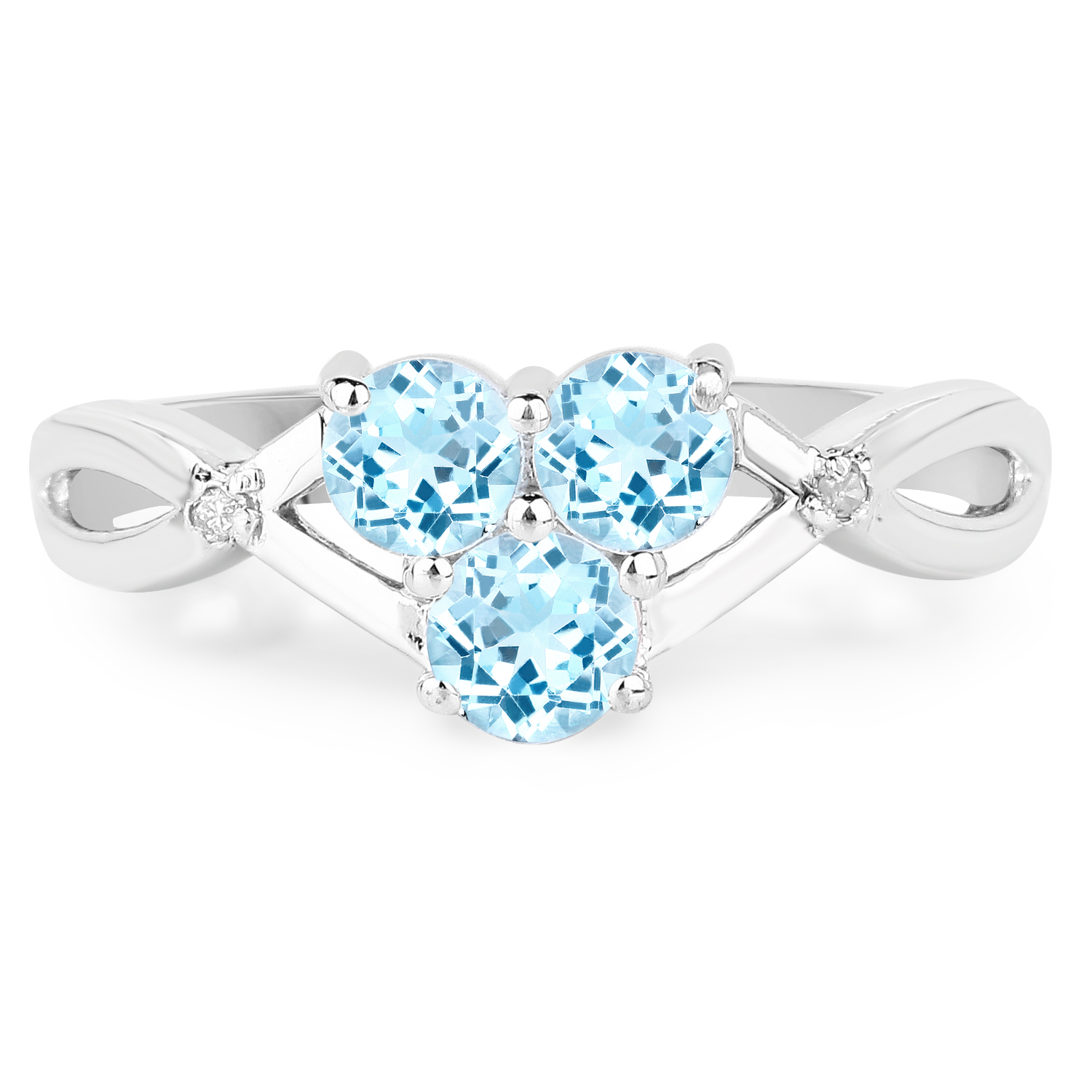 0.97 Carat Genuine Blue Topaz and White Diamond .925 Sterling Silver Ring
