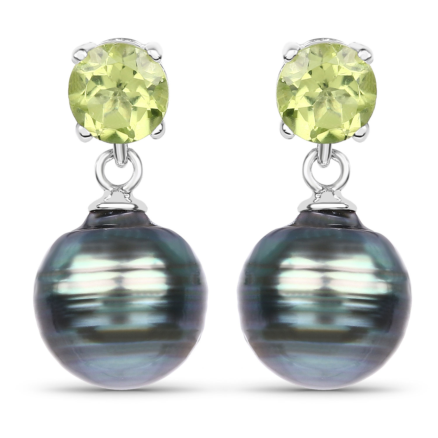 1.00 Carat Genuine Peridot and Tahitian Cultured Pearl .925 Sterling Silver Earrings