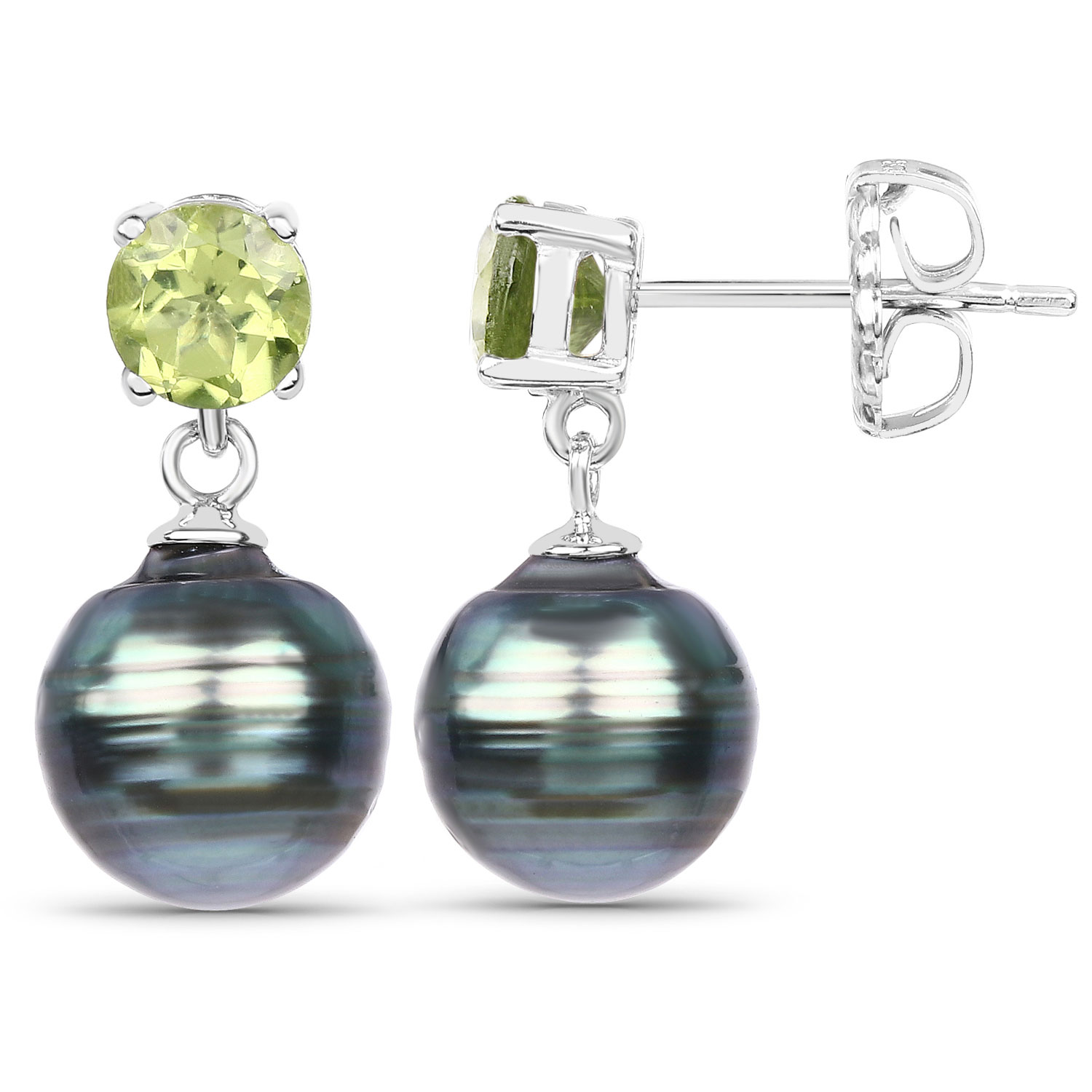 1.00 Carat Genuine Peridot and Tahitian Cultured Pearl .925 Sterling Silver Earrings