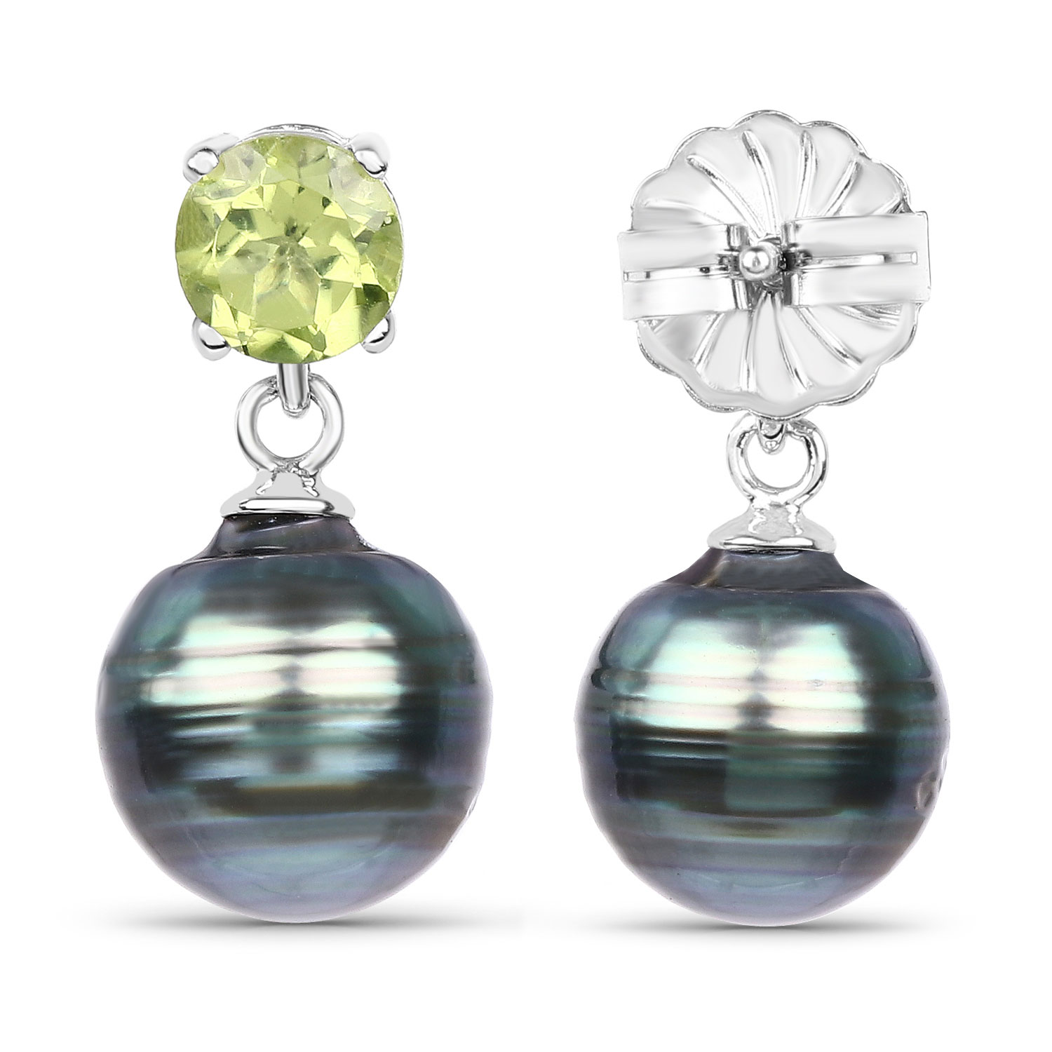 1.00 Carat Genuine Peridot and Tahitian Cultured Pearl .925 Sterling Silver Earrings