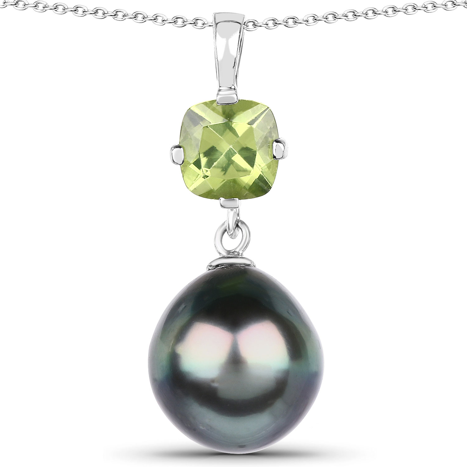1.05 Carat Genuine Peridot and Tahitian Cultured Pearl .925 Sterling Silver Pendant