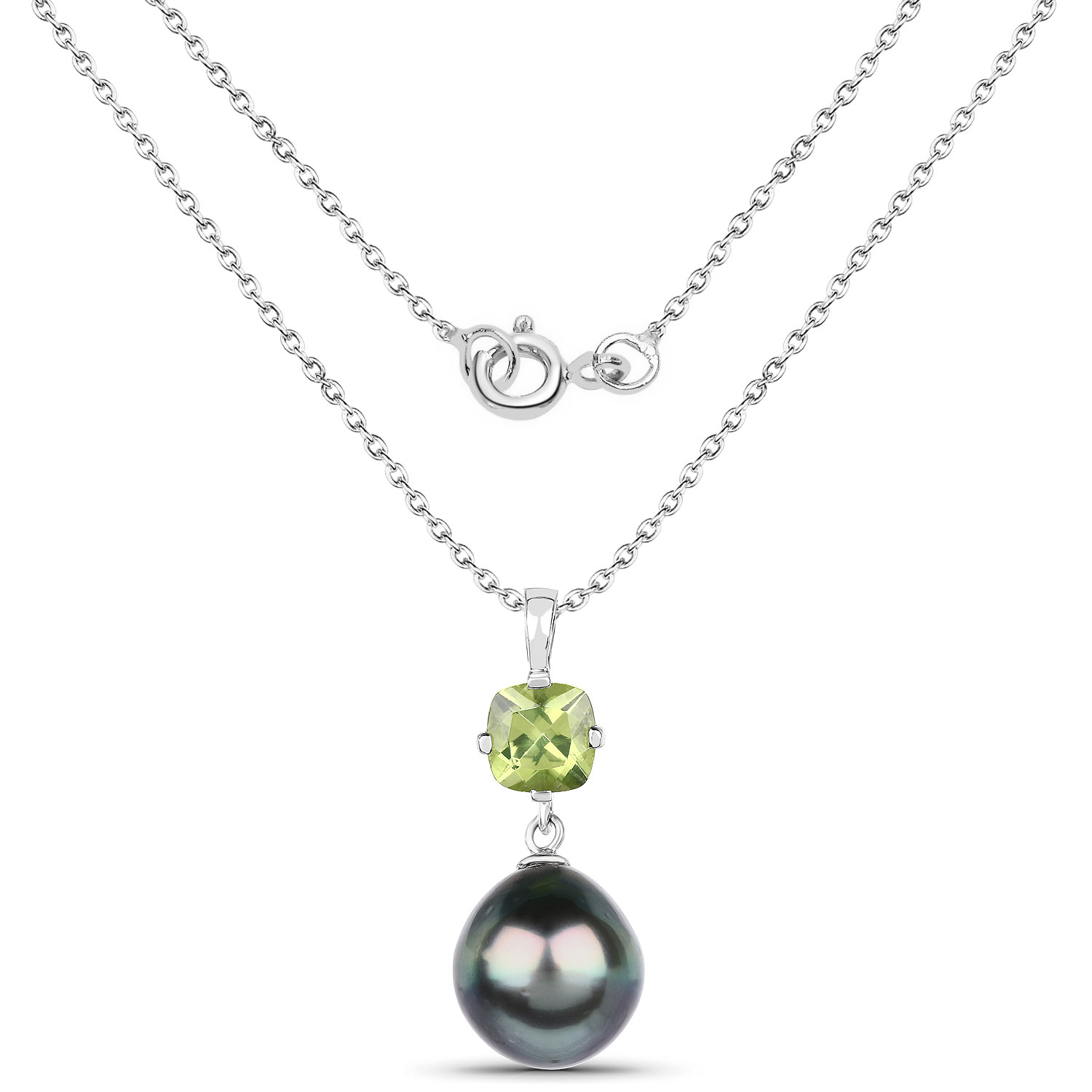 1.05 Carat Genuine Peridot and Tahitian Cultured Pearl .925 Sterling Silver Pendant