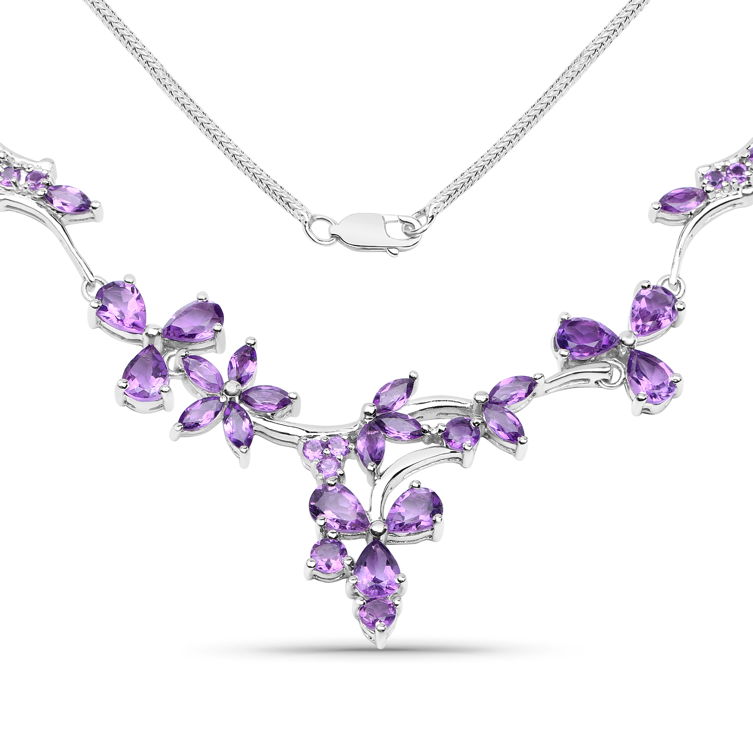 15.72 Carat Genuine Amethyst .925 Sterling Silver Necklace