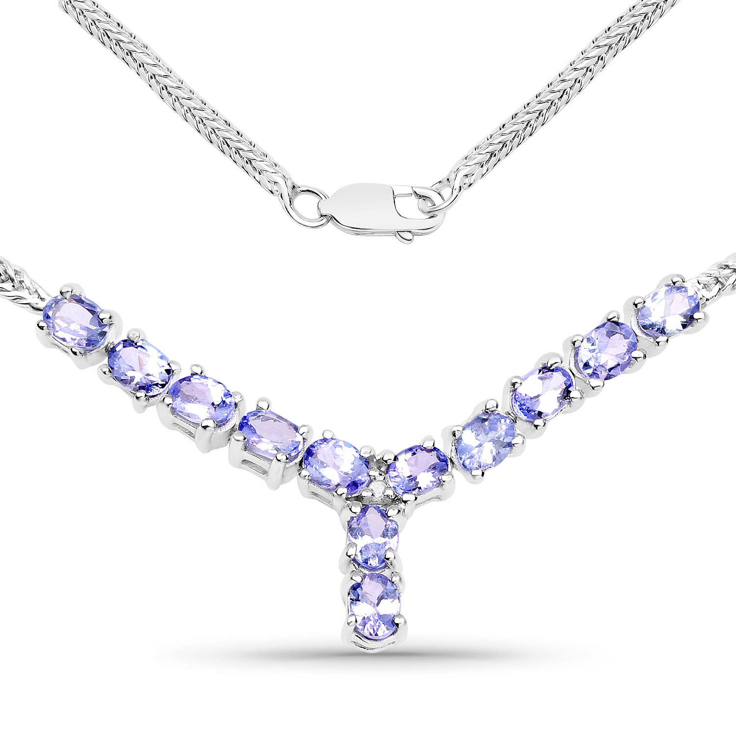 2.05 Carat Genuine Tanzanite and White Diamond .925 Sterling Silver Necklace