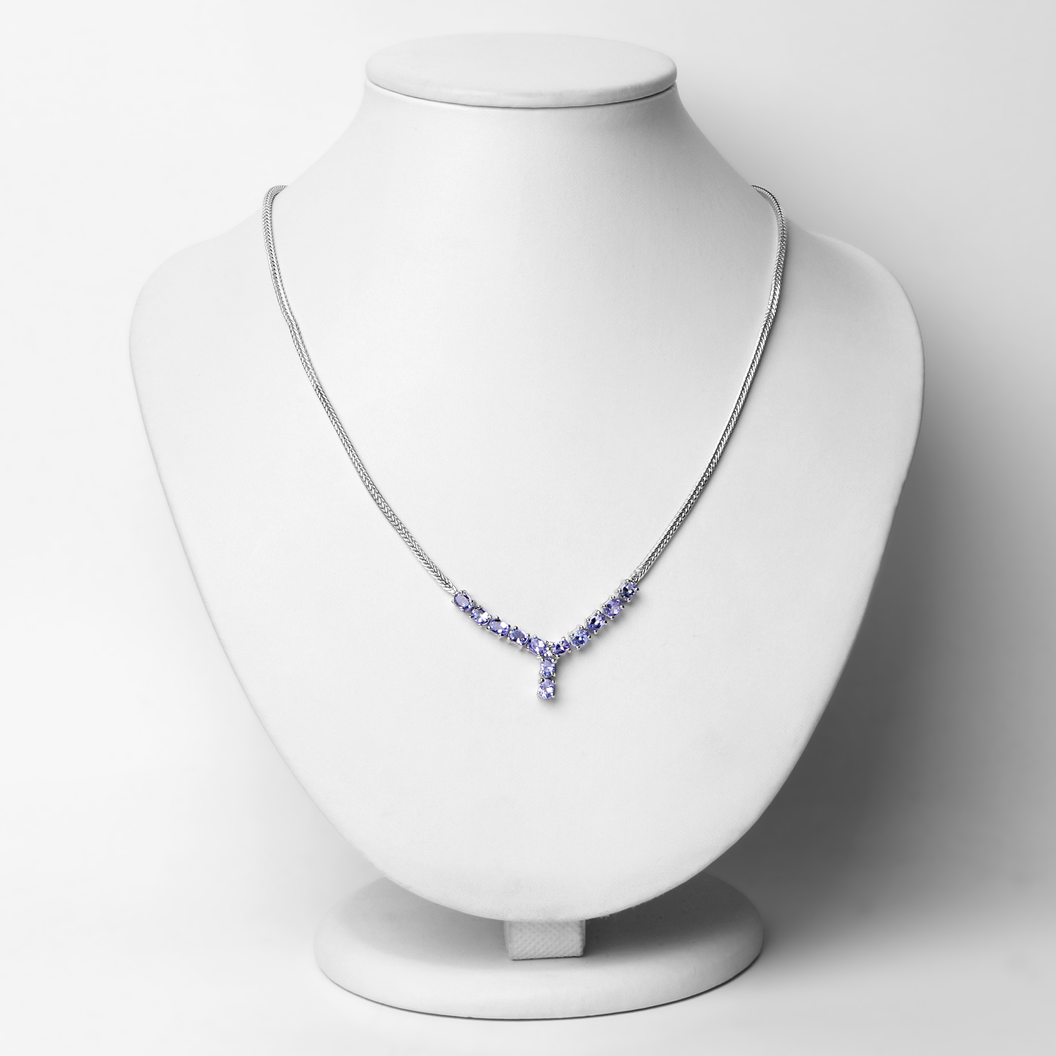 2.05 Carat Genuine Tanzanite and White Diamond .925 Sterling Silver Necklace