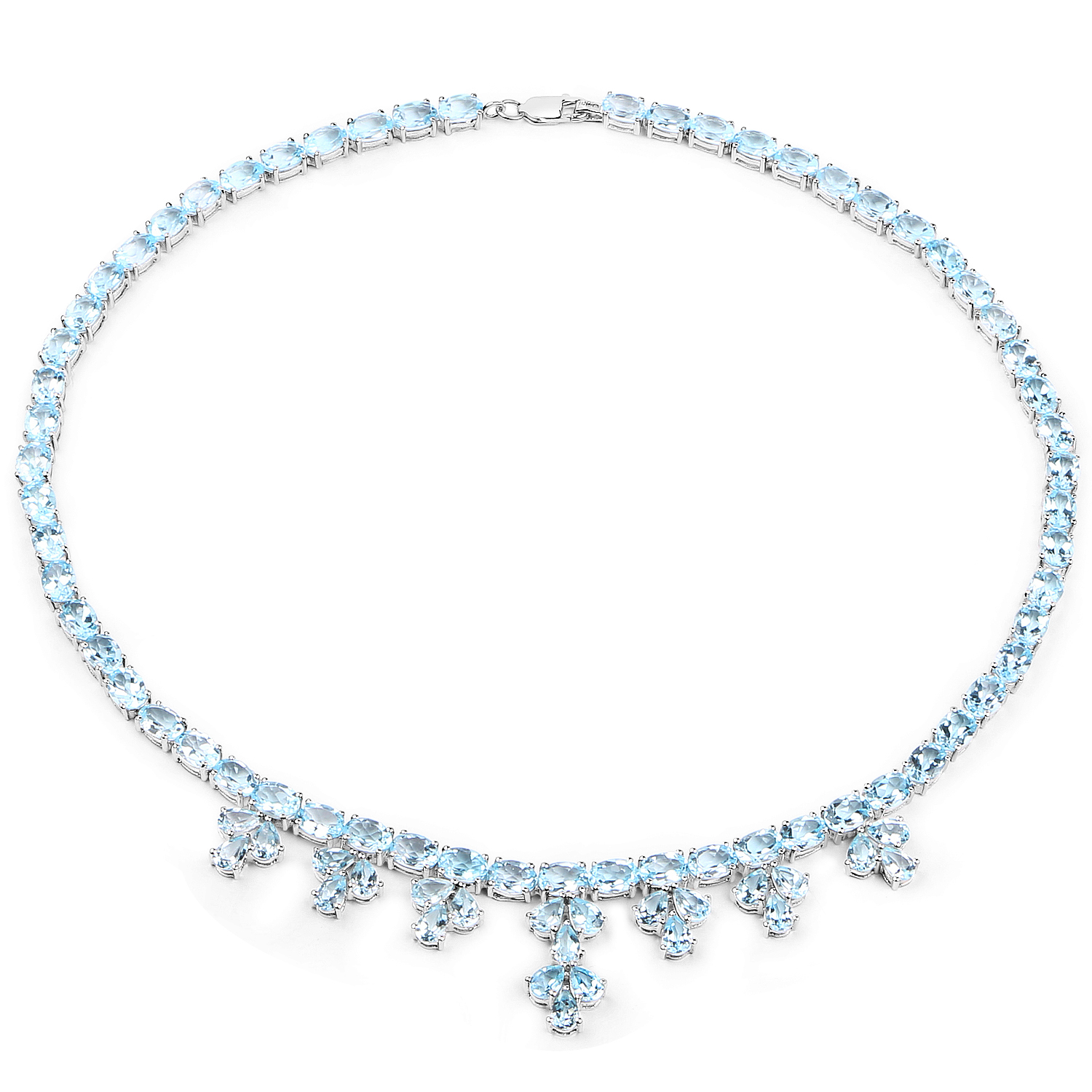69.47 Carat Genuine Blue Topaz .925 Sterling Silver Necklace